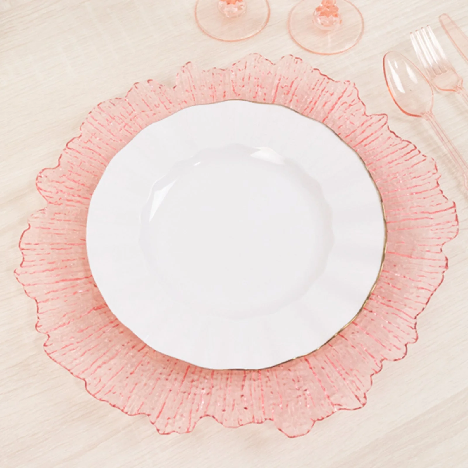 6-Pack Acrylic Plastic Charger Plates 13" Round Transparent Blush Reef Design - Decorative Dinner Charger Tableware - Image 3
