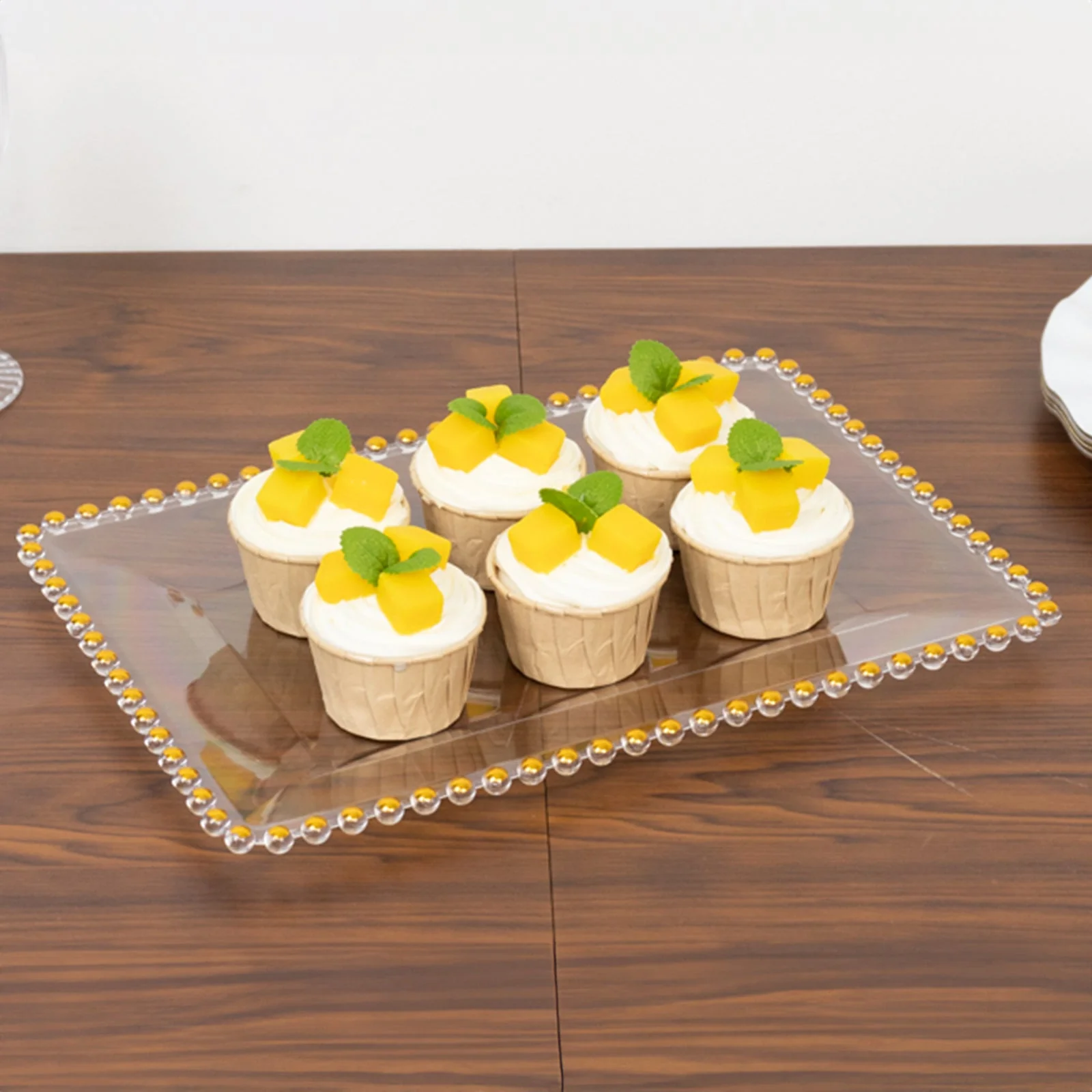 6-Pack Acrylic Serving Trays 9"x13" Clear with Gold Beaded Rim - Rectangular Food and Dessert Platters - Image 6