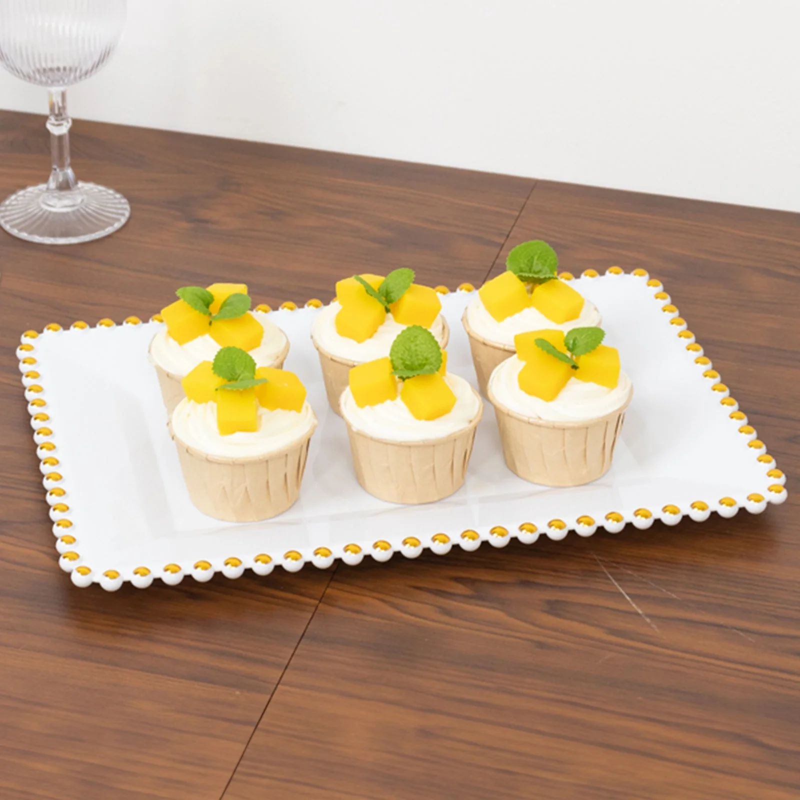 6-Pack Acrylic Serving Trays 9"x13" White with Gold Beaded Rim - Rectangular Food and Dessert Platters - Image 5