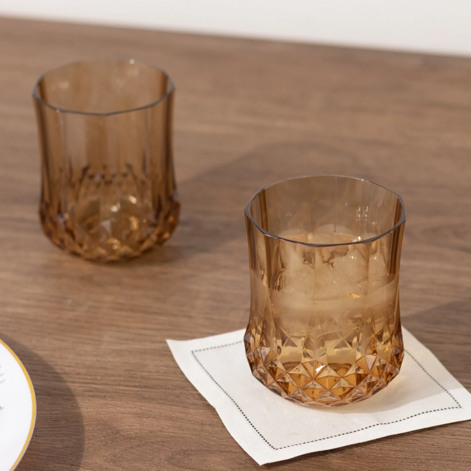 6-Pack Amber Gold Plastic Stemless Wine Glasses 8oz, Crystal Cut Style - Shatterproof Reusable Whiskey Cups - Image 7