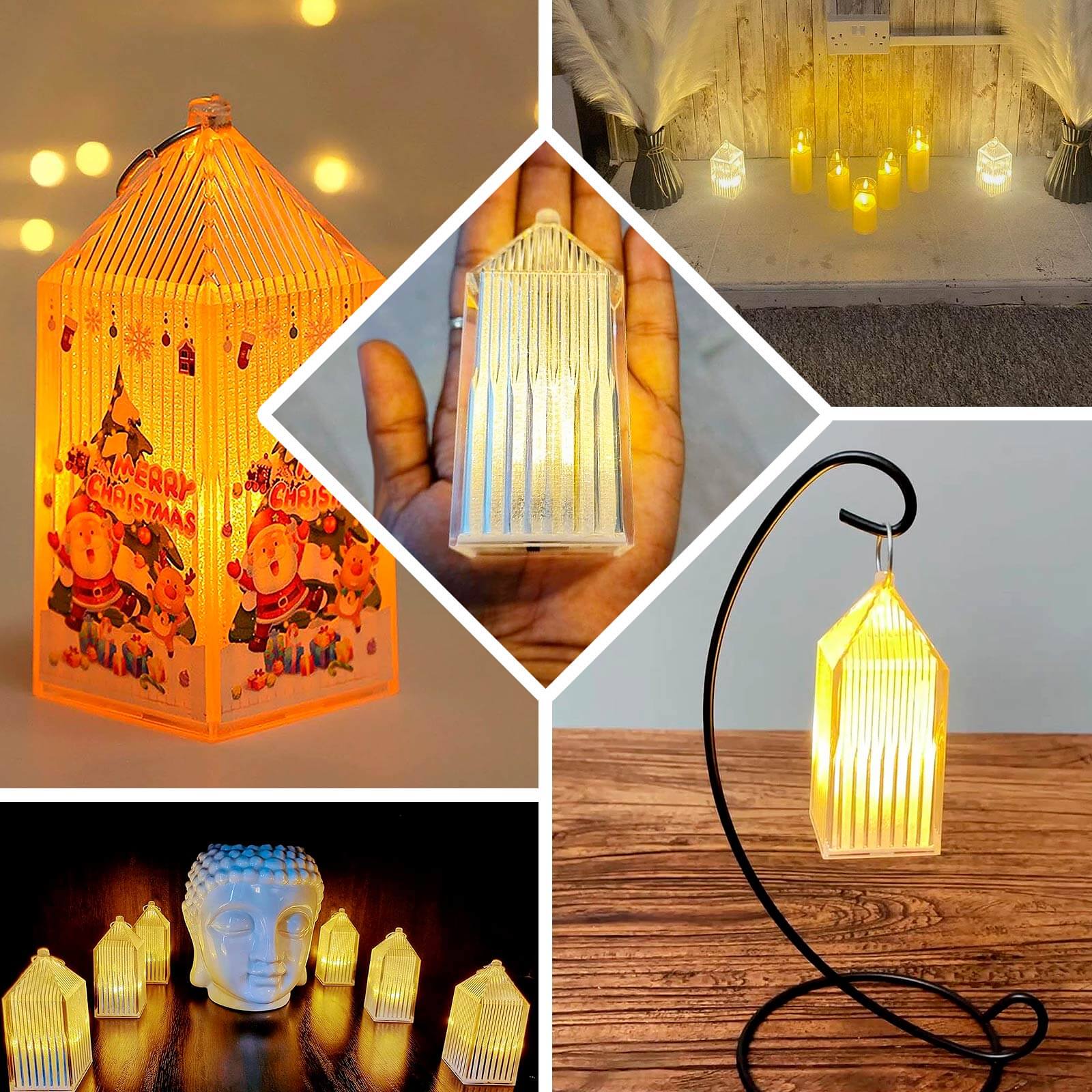 6-Pack Clear Acrylic LED Hanging Lanterns 3.5" Warm White Design - Battery Operated Dimmable Decorative Centerpiece - Image 5