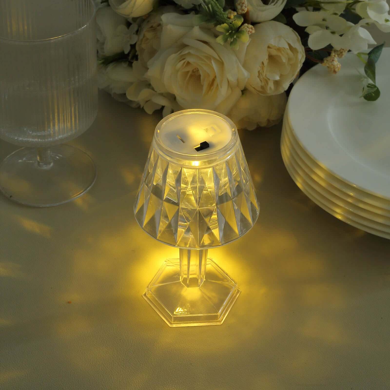 6-Pack Clear Crystal Acrylic LED Desk Lamps 4.5" Warm White Design - Decorative Accent Night Lights - Image 2
