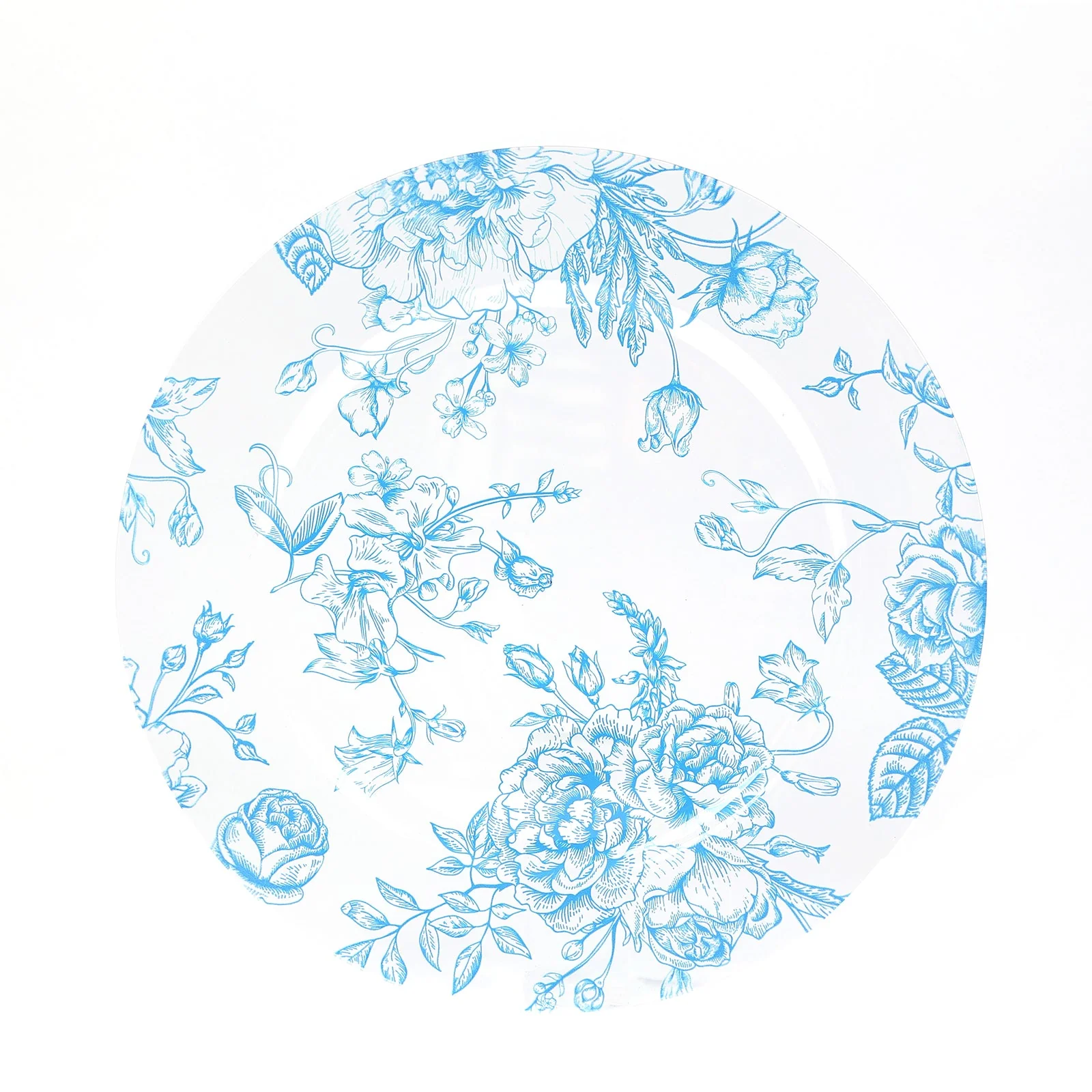 6 Pack Floral Acrylic Charger Plates in French Toile Pattern, Clear Light Blue Round Dinner Charger Event Tabletop Decor - 13" - Image 4