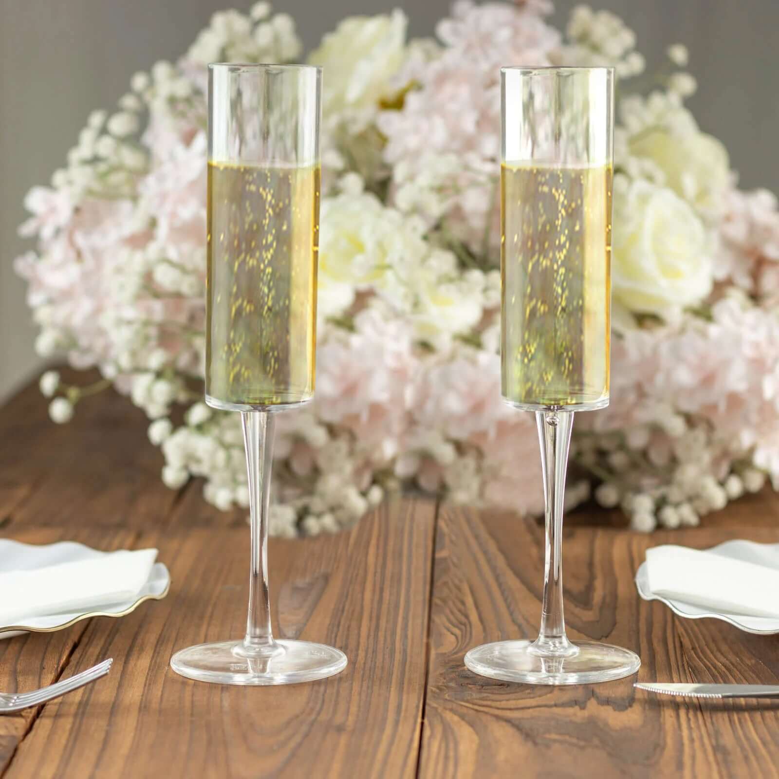 6-Pack Clear Plastic Champagne Flute Glasses 6oz, Cylindrical Shape with Long Stems - Reusable Wine Mimosa Goblets 9.5" Tall - Image 6