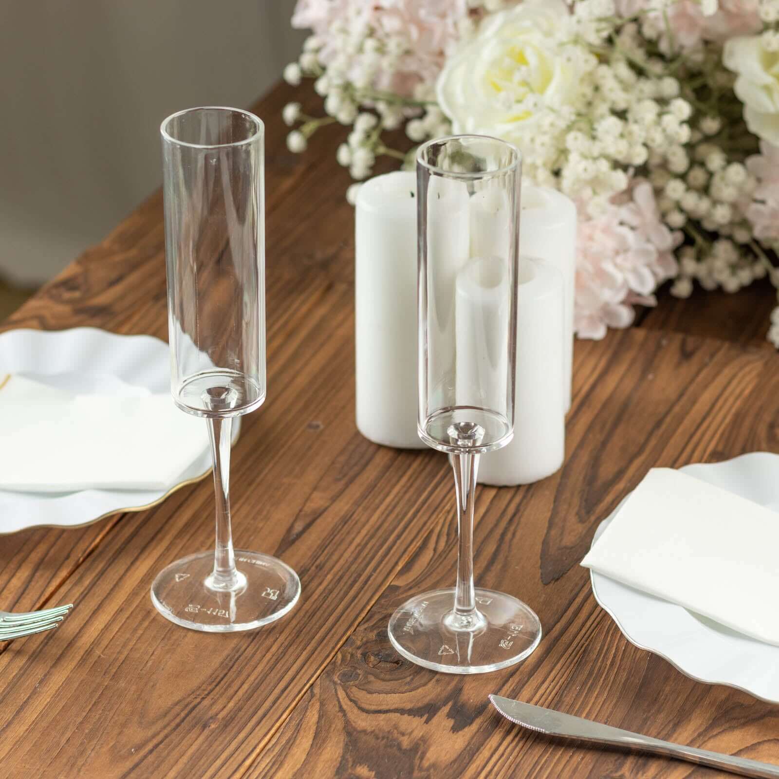 6-Pack Clear Plastic Champagne Flute Glasses 6oz, Cylindrical Shape with Long Stems - Reusable Wine Mimosa Goblets 9.5" Tall - Image 8