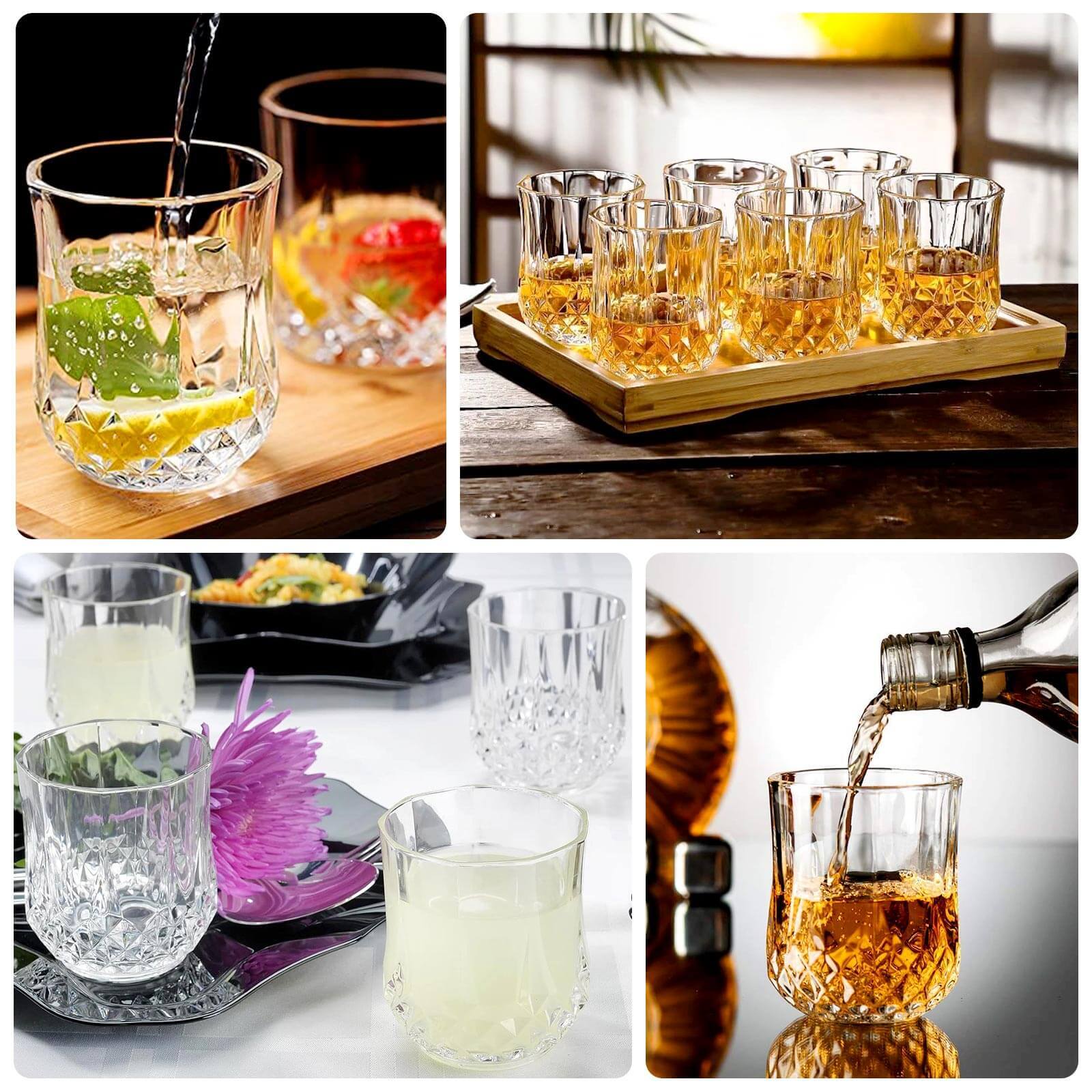 6-Pack Clear Plastic Stemless Wine Glasses 8oz, Crystal Cut Style - Shatterproof Reusable Whiskey Cups - Image 3