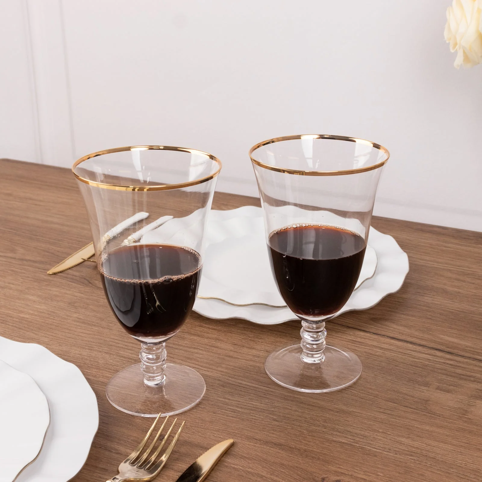 6-Pack Clear Red Wine Glasses 16oz Gold Rimmed Design with Short Beaded Stem 7" - Crystal Goblets for Water & Cocktails - Image 8