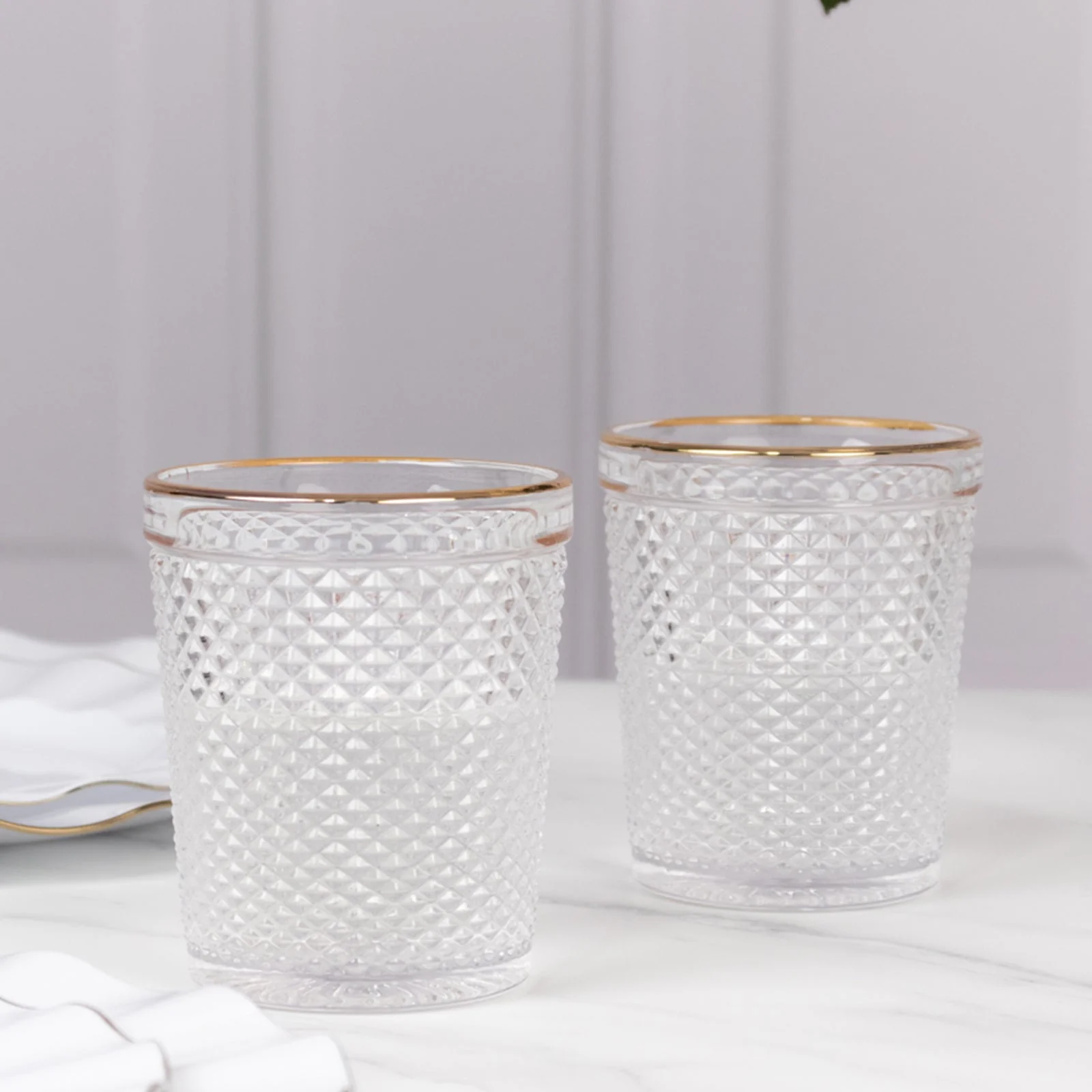 6-Pack Clear Tumbler Glasses 11oz Hobnail Design with Gold Rim 4" - Vintage Glassware for Whiskey, Water & Cocktails - Image 8