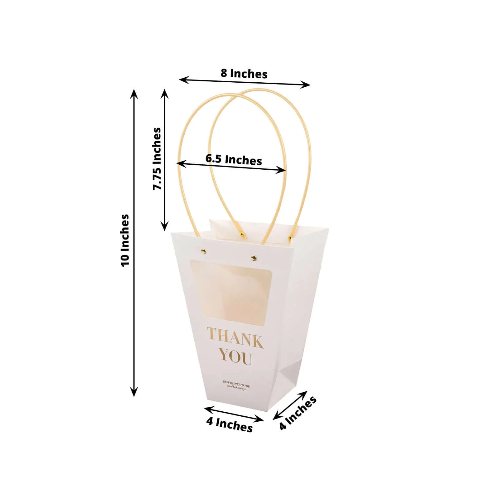 6 Pack Clear Window White Paper Flower Gift Bags With Handles, Transparent Thank You Party Favor Tote Bags in Trapezium Shape - 8"x10" - Image 4