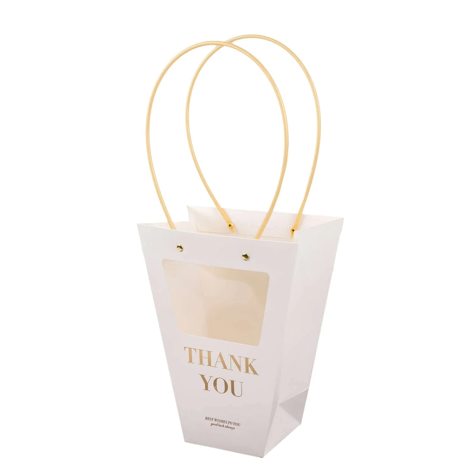 6 Pack Clear Window White Paper Flower Gift Bags With Handles, Transparent Thank You Party Favor Tote Bags in Trapezium Shape - 8"x10" - Image 7