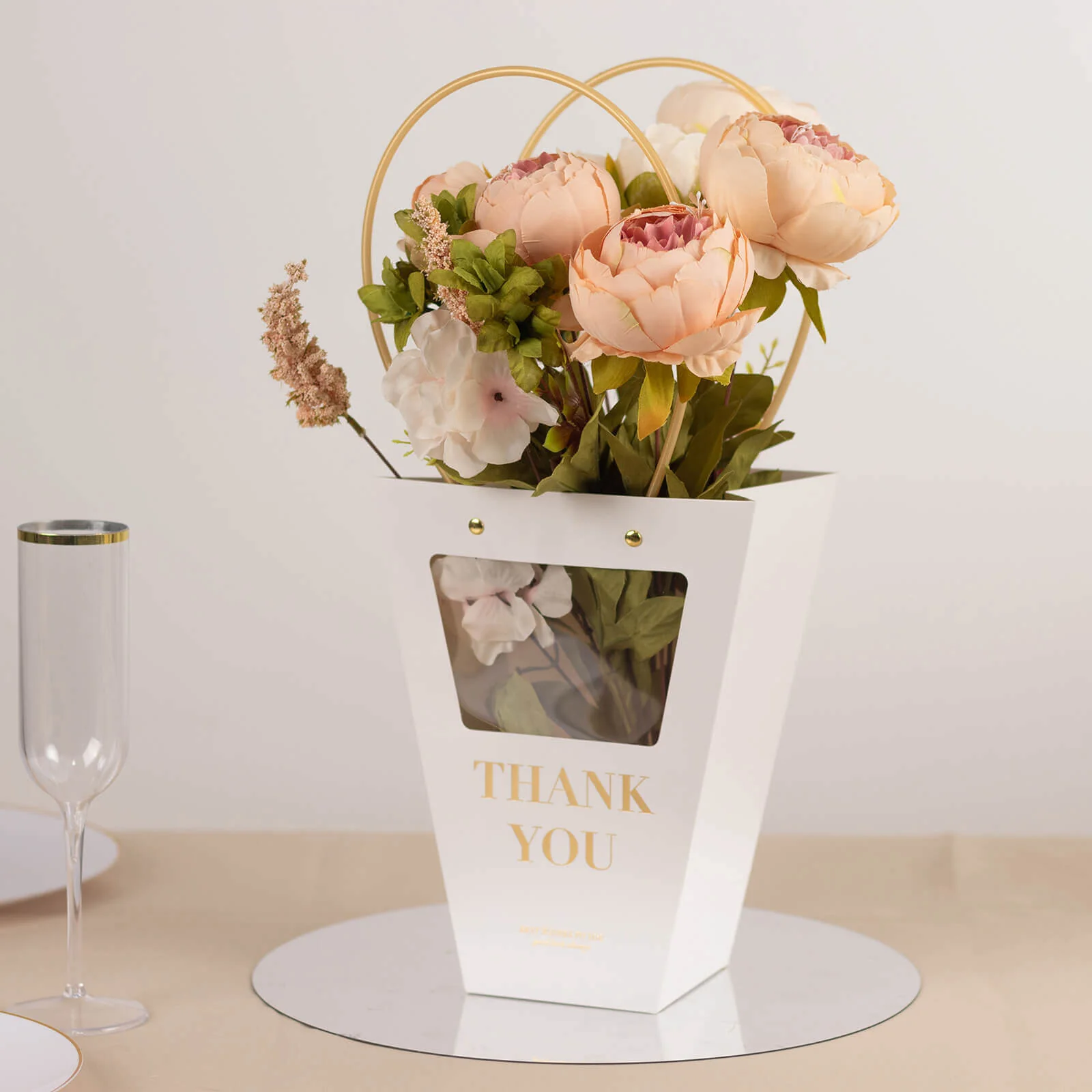 6 Pack Clear Window White Paper Flower Gift Bags With Handles, Transparent Thank You Party Favor Tote Bags in Trapezium Shape - 8"x10" - Image 8