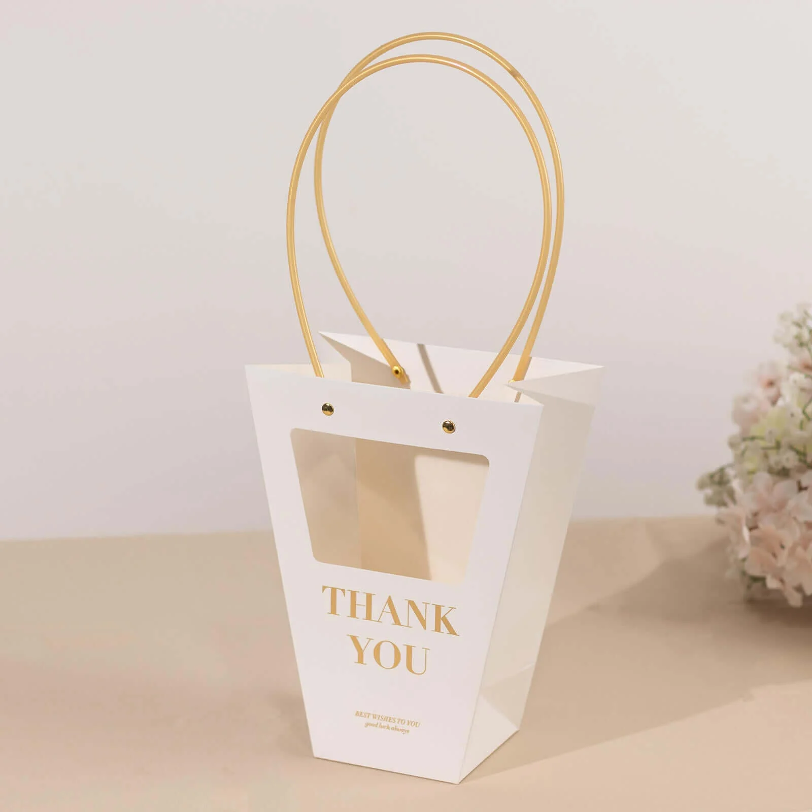 6 Pack Clear Window White Paper Flower Gift Bags With Handles, Transparent Thank You Party Favor Tote Bags in Trapezium Shape - 8"x10" - Image 9