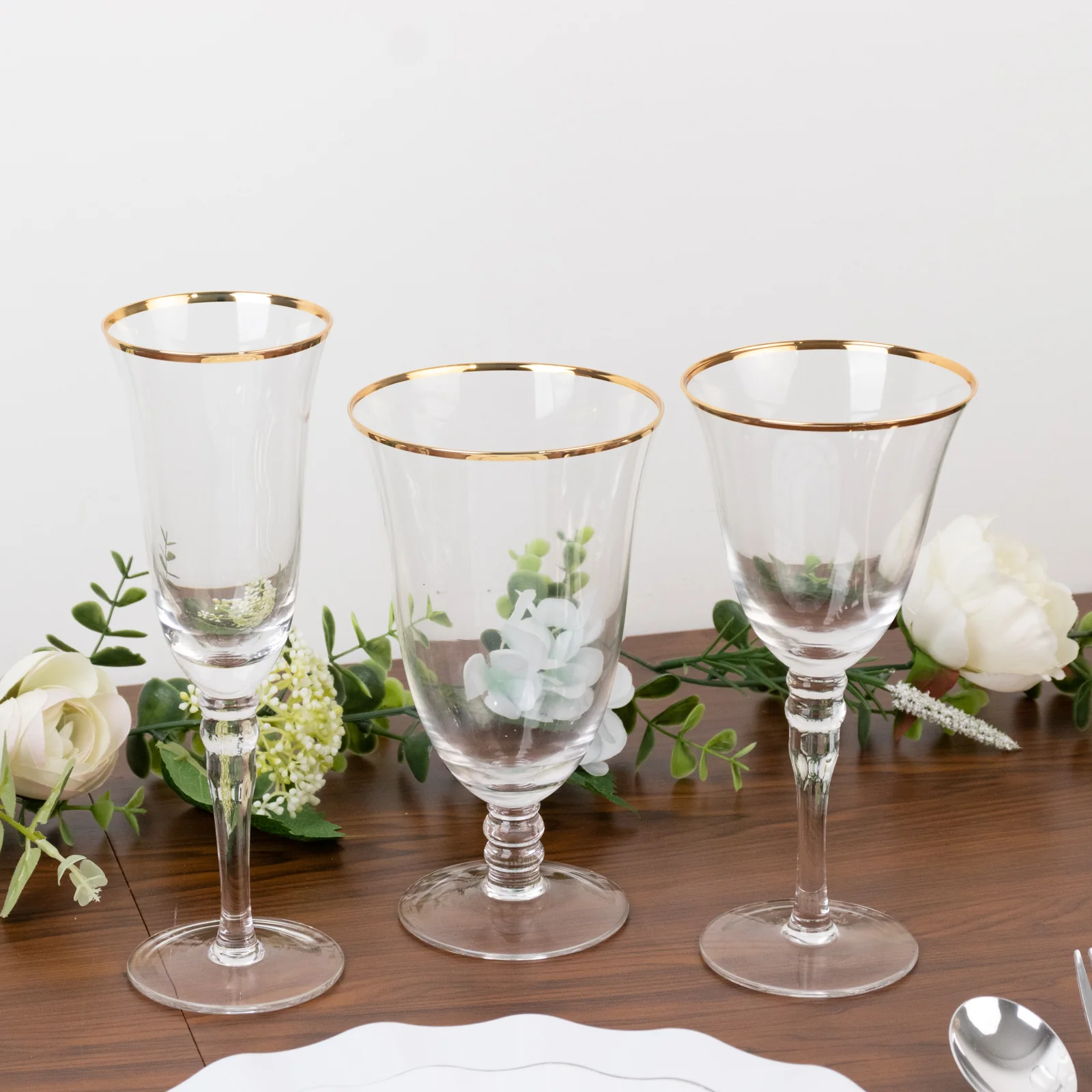6-Pack Clear Wine Goblet Glasses 9oz Gold Rimmed Design with Long Beaded Stem 8" - Handblown Vintage Crystal Glassware for Cocktails - Image 6
