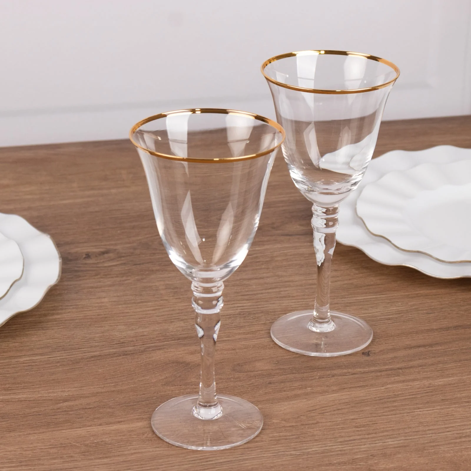 6-Pack Clear Wine Goblet Glasses 9oz Gold Rimmed Design with Long Beaded Stem 8" - Handblown Vintage Crystal Glassware for Cocktails - Image 8