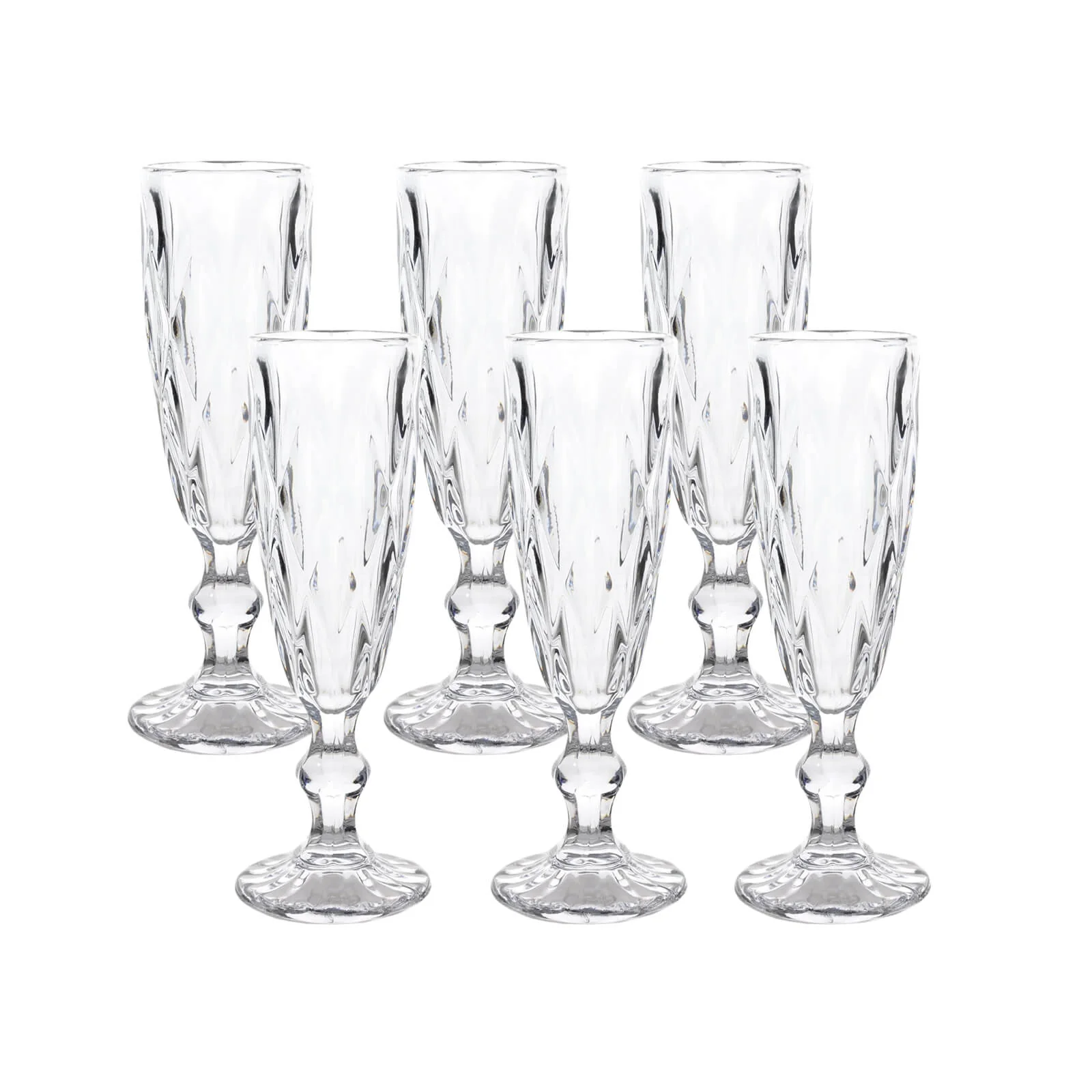 6-Pack Crystal Cut Champagne Flute Glasses 6oz Textured Design Clear 8" - Wine Goblets for Toasts & Celebrations - Image 6