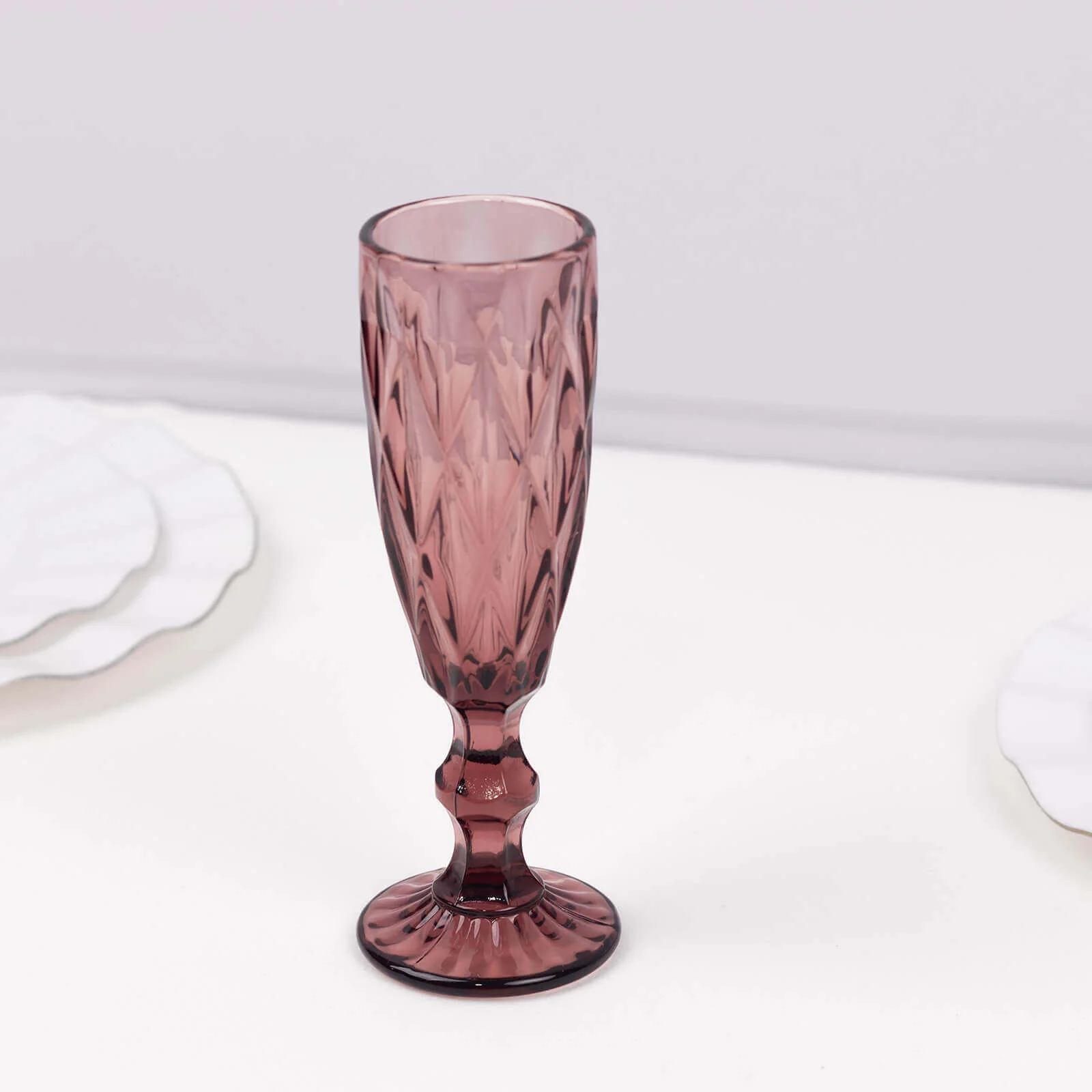 6-Pack Crystal Cut Champagne Flute Glasses 6oz Textured Design Transparent Dusty Rose 8" - Wine Goblets for Toasts & Celebrations - Image 6