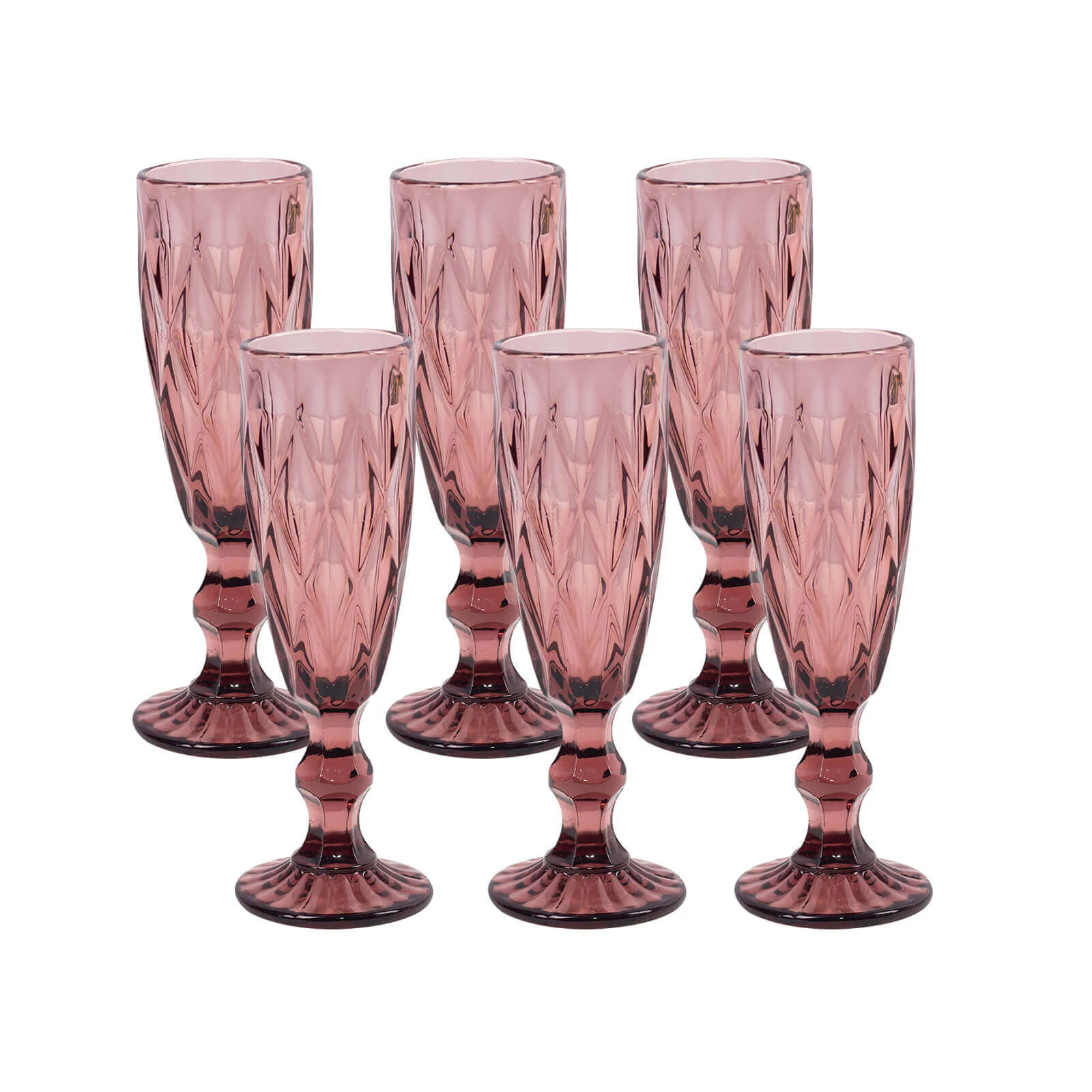 6-Pack Crystal Cut Champagne Flute Glasses 6oz Textured Design Transparent Dusty Rose 8" - Wine Goblets for Toasts & Celebrations - Image 7