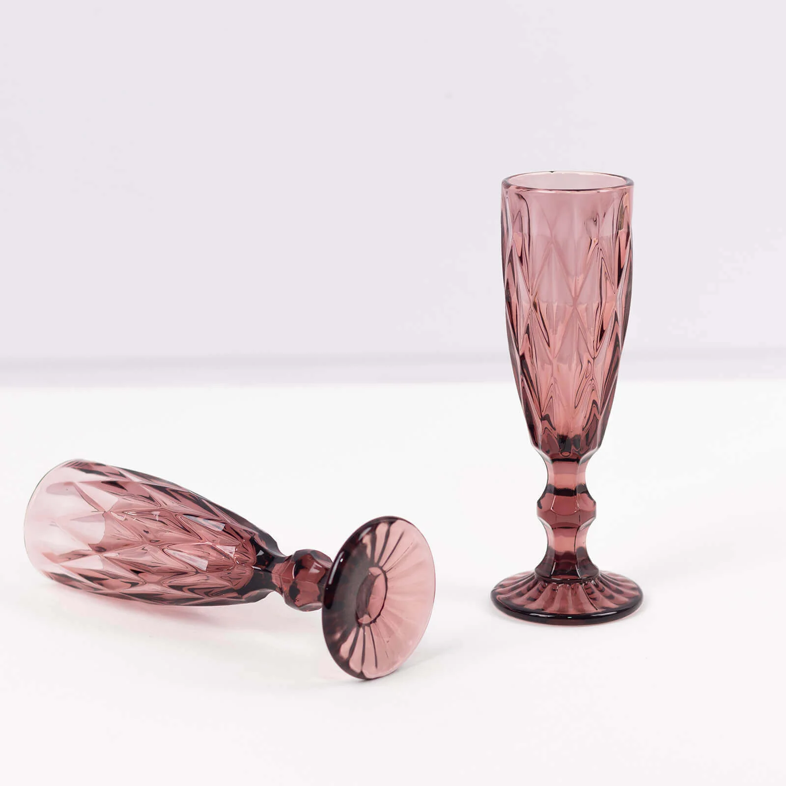 6-Pack Crystal Cut Champagne Flute Glasses 6oz Textured Design Transparent Dusty Rose 8" - Wine Goblets for Toasts & Celebrations - Image 8