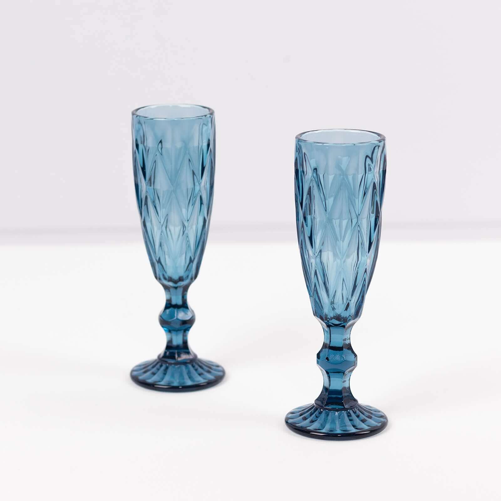 6-Pack Crystal Cut Champagne Flute Glasses 6oz Textured Design Transparent Ocean Blue 8" - Wine Goblets for Toasts & Celebrations - Image 6