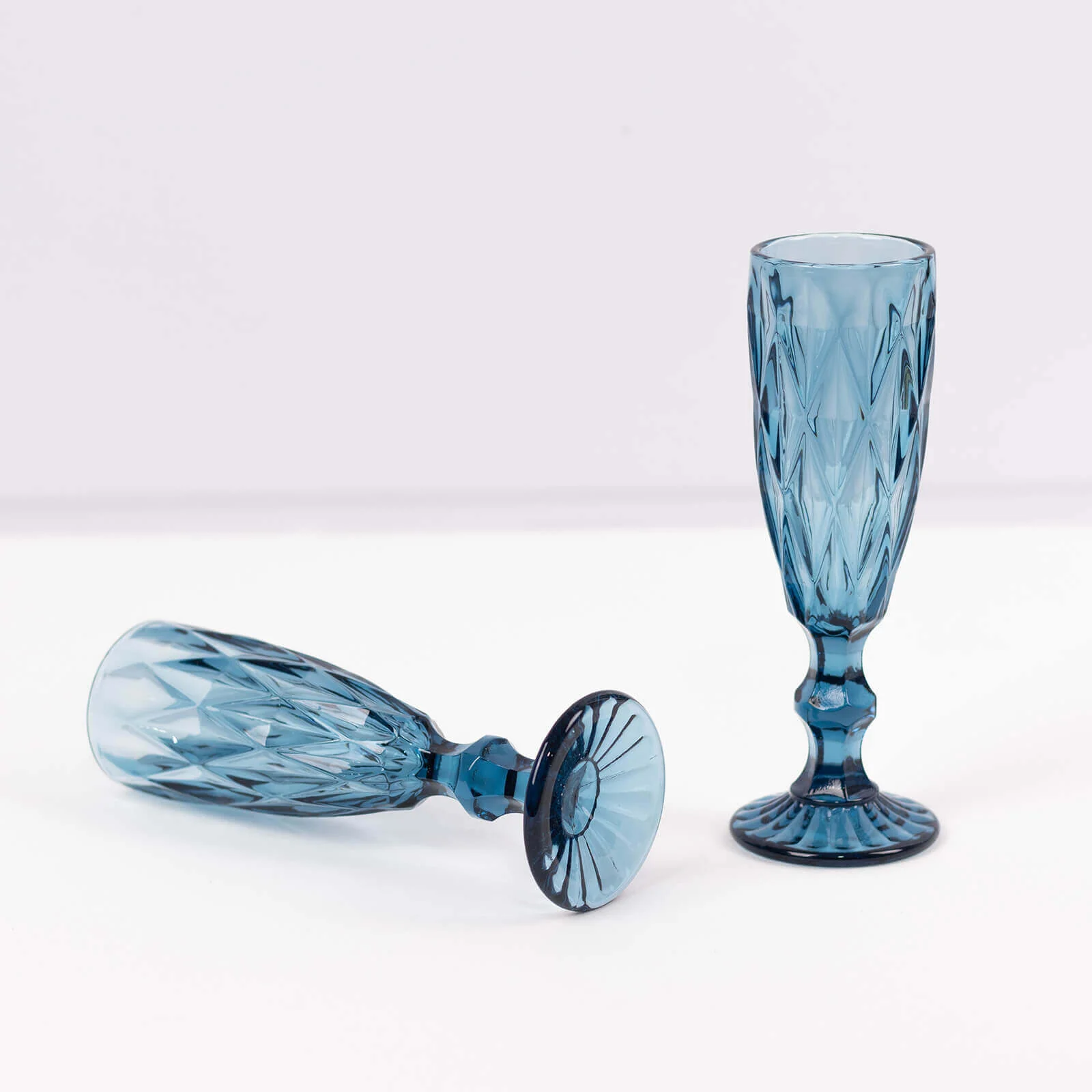 6-Pack Crystal Cut Champagne Flute Glasses 6oz Textured Design Transparent Ocean Blue 8" - Wine Goblets for Toasts & Celebrations - Image 8