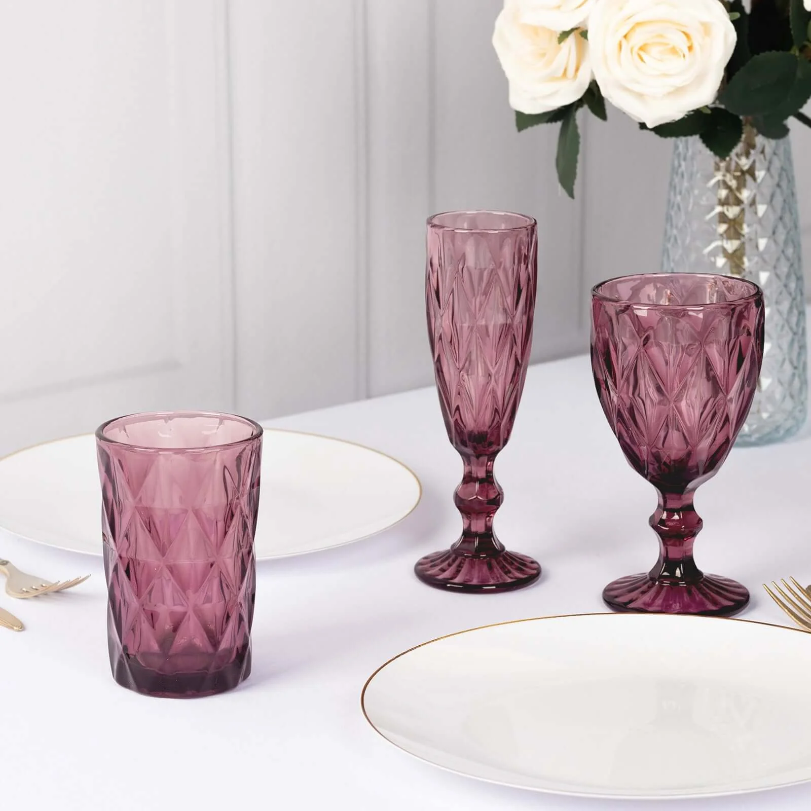 6-Pack Crystal Cut Whiskey Glasses 12oz Textured Design with Heavy Base Dusty Rose 5" - Highball Tumblers for Cocktails & Drinks - Image 15