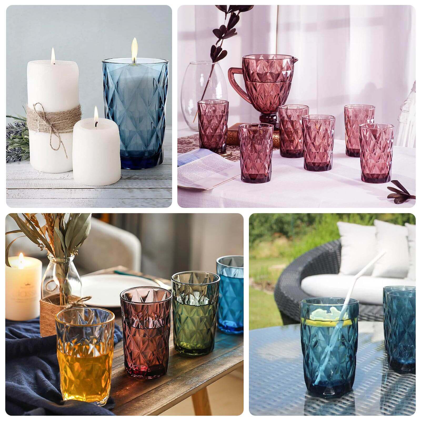 6-Pack Crystal Cut Whiskey Glasses 12oz Textured Design with Heavy Base Ocean Blue 5" - Highball Tumblers for Cocktails & Drinks - Image 5