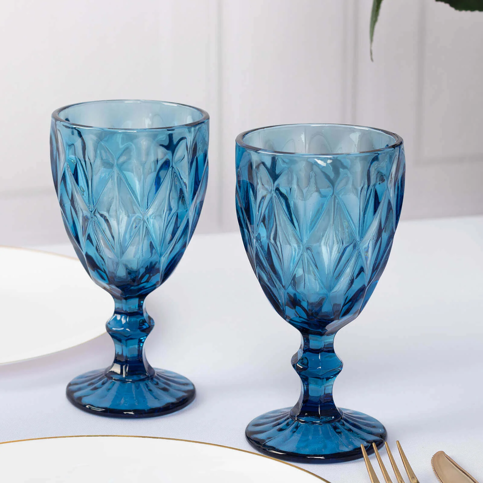 6-Pack Crystal Cut Wine Glasses 12oz Embossed Design Stemmed Ocean Blue 7" - Colored Goblets for Cocktails & Drinks - Image 6