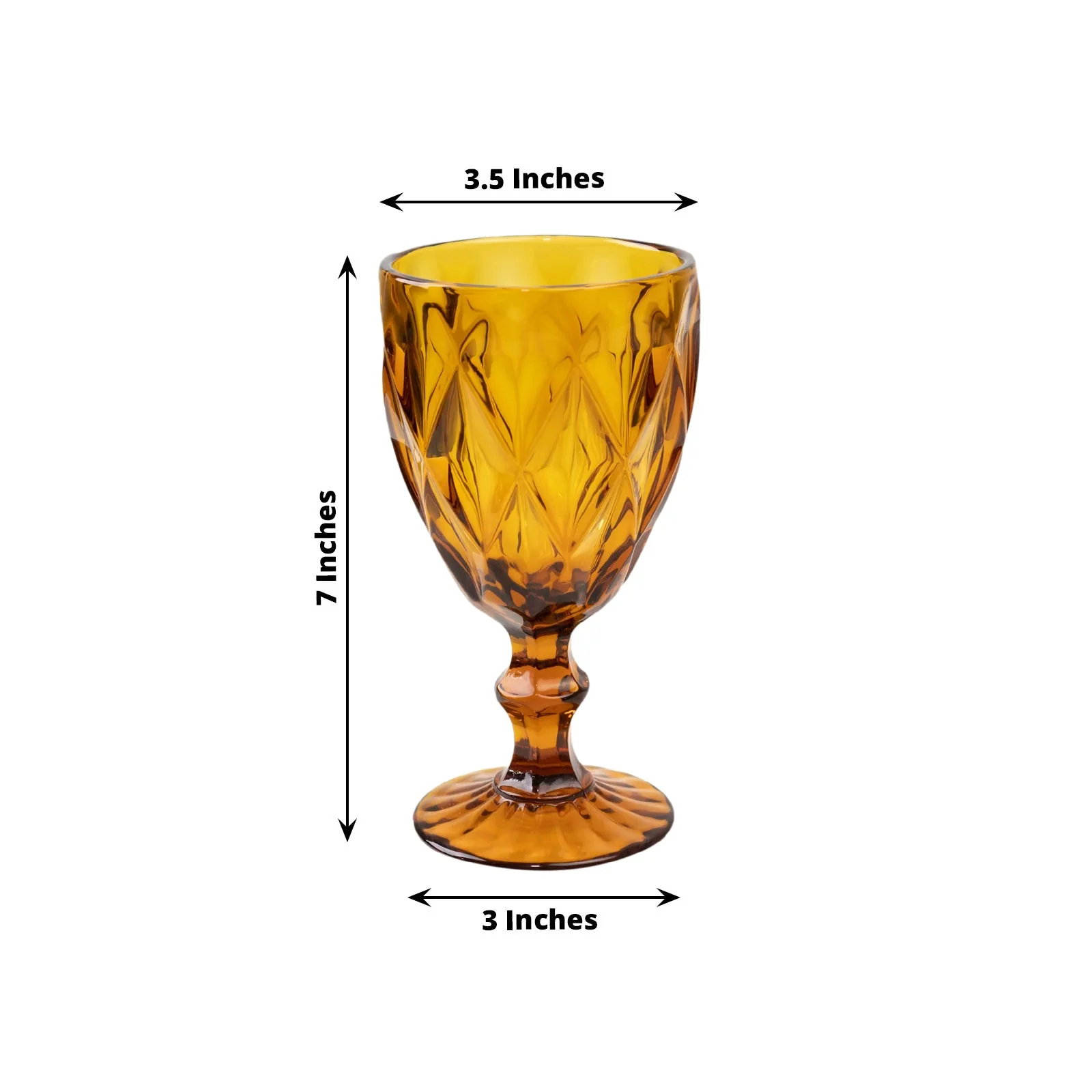 6-Pack Crystal Cut Wine Glasses 12oz Embossed Design Stemmed Transparent Amber Gold 7" - Colored Goblets for Cocktails & Drinks - Image 2