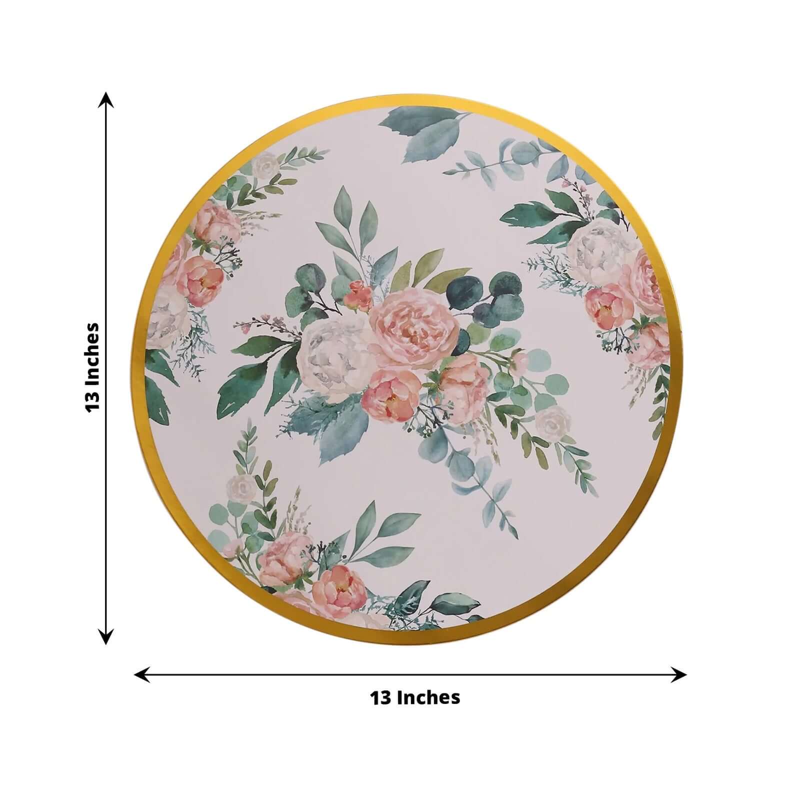 6-Pack Disposable Charger Plates in Floral Print 13" in White/Pink with Gold Rim - 700GSM Floral Paper Chargers for Classy & Convenient Dining - Image 3