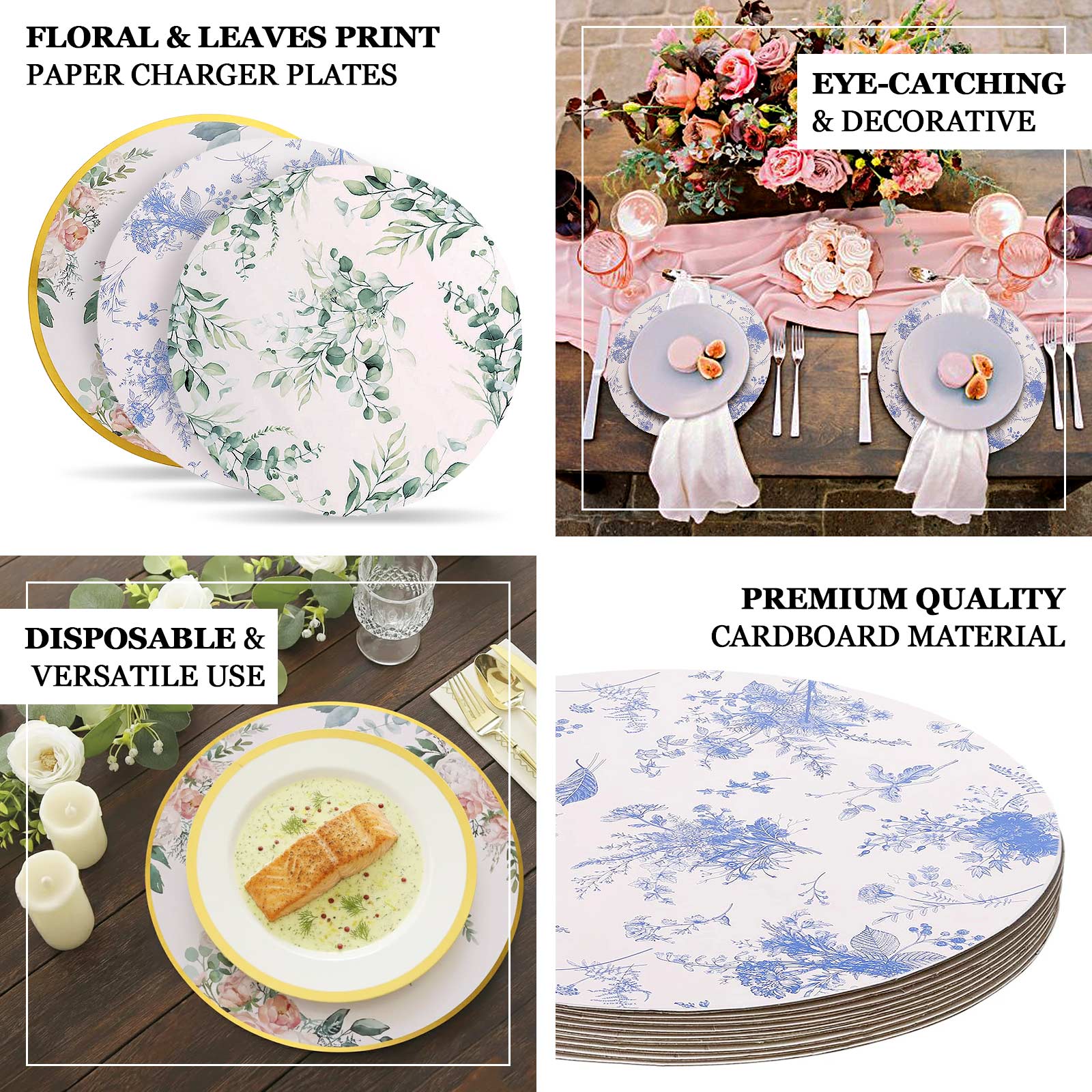 6-Pack Disposable Charger Plates in Floral Print 13" in White/Pink with Gold Rim - 700GSM Floral Paper Chargers for Classy & Convenient Dining - Image 4