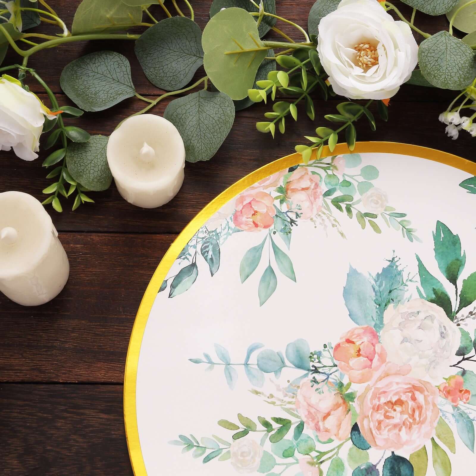 6-Pack Disposable Charger Plates in Floral Print 13" in White/Pink with Gold Rim - 700GSM Floral Paper Chargers for Classy & Convenient Dining - Image 7