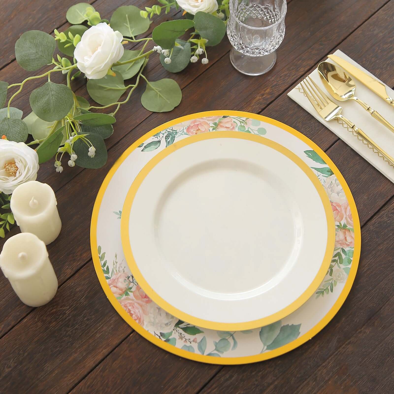 6-Pack Disposable Charger Plates in Floral Print 13" in White/Pink with Gold Rim - 700GSM Floral Paper Chargers for Classy & Convenient Dining - Image 9
