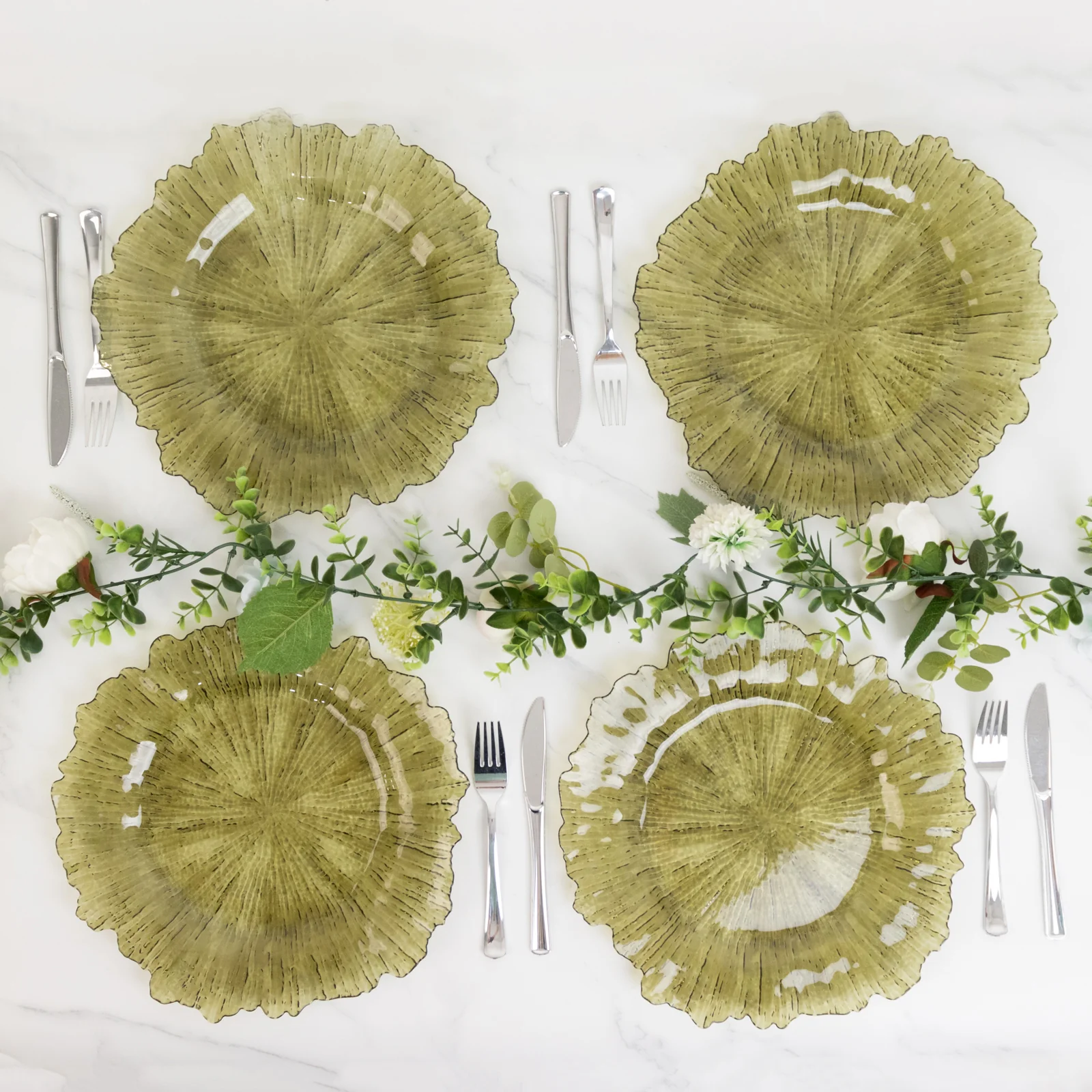 6-Pack Acrylic Plastic Charger Plates 13" Round Transparent Dusty Sage Green Reef Design - Decorative Dinner Charger Tableware - Image 7