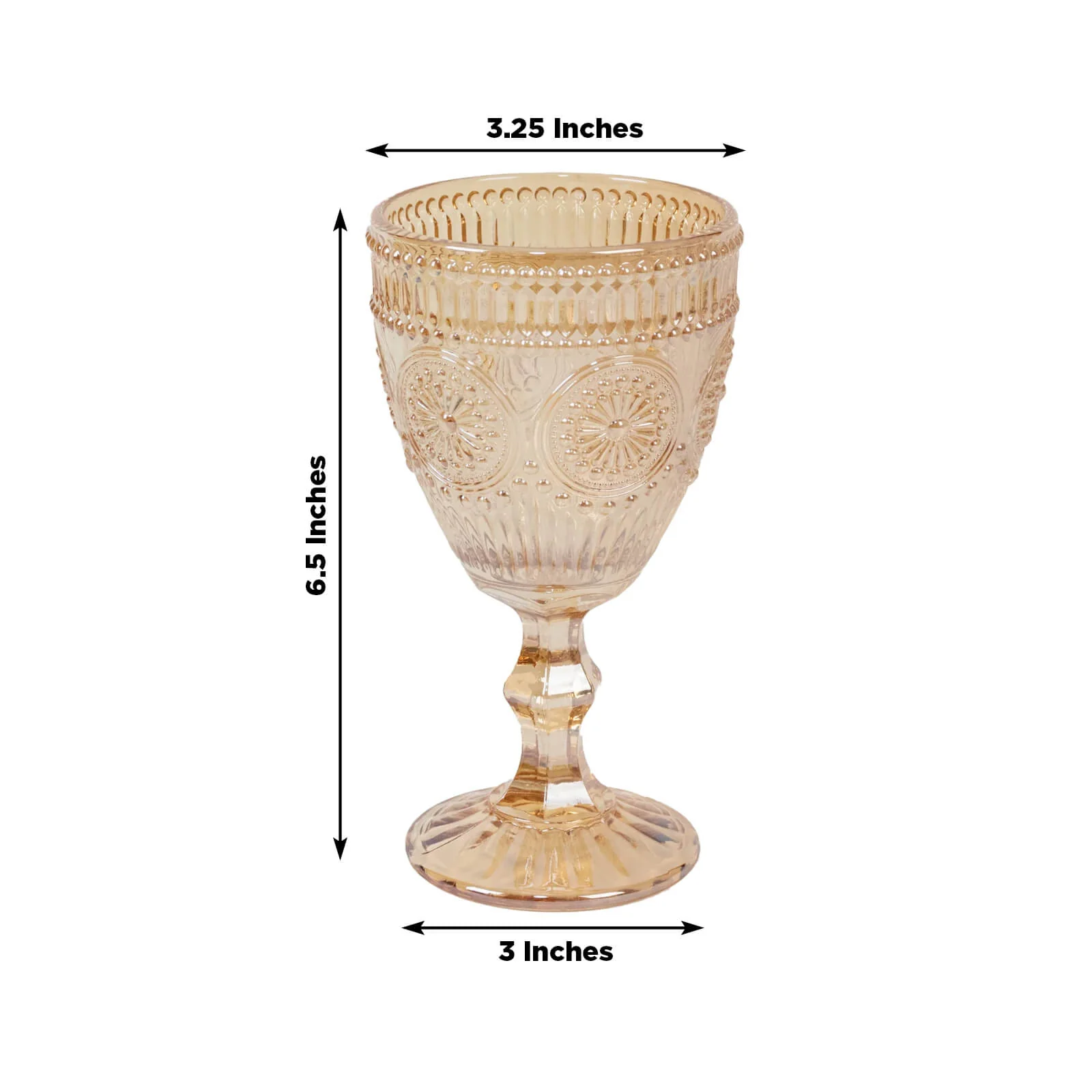 6-Pack Vintage Embossed Glass Goblets 11oz – Amber Gold Floral Pattern Wine & Cocktail Glasses - Image 2