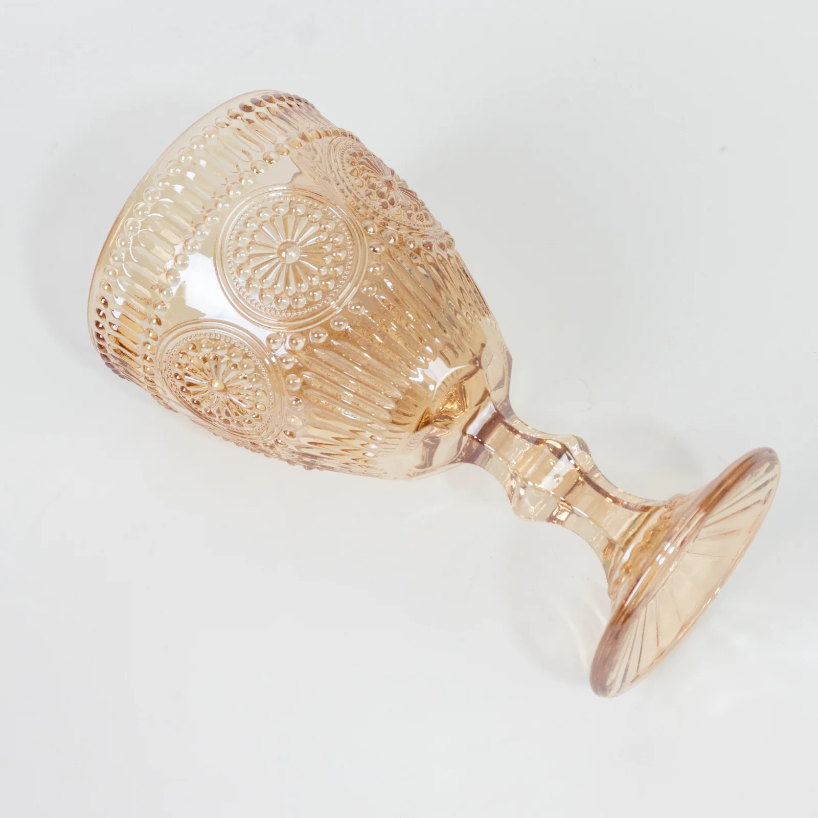6-Pack Vintage Embossed Glass Goblets 11oz – Amber Gold Floral Pattern Wine & Cocktail Glasses - Image 7