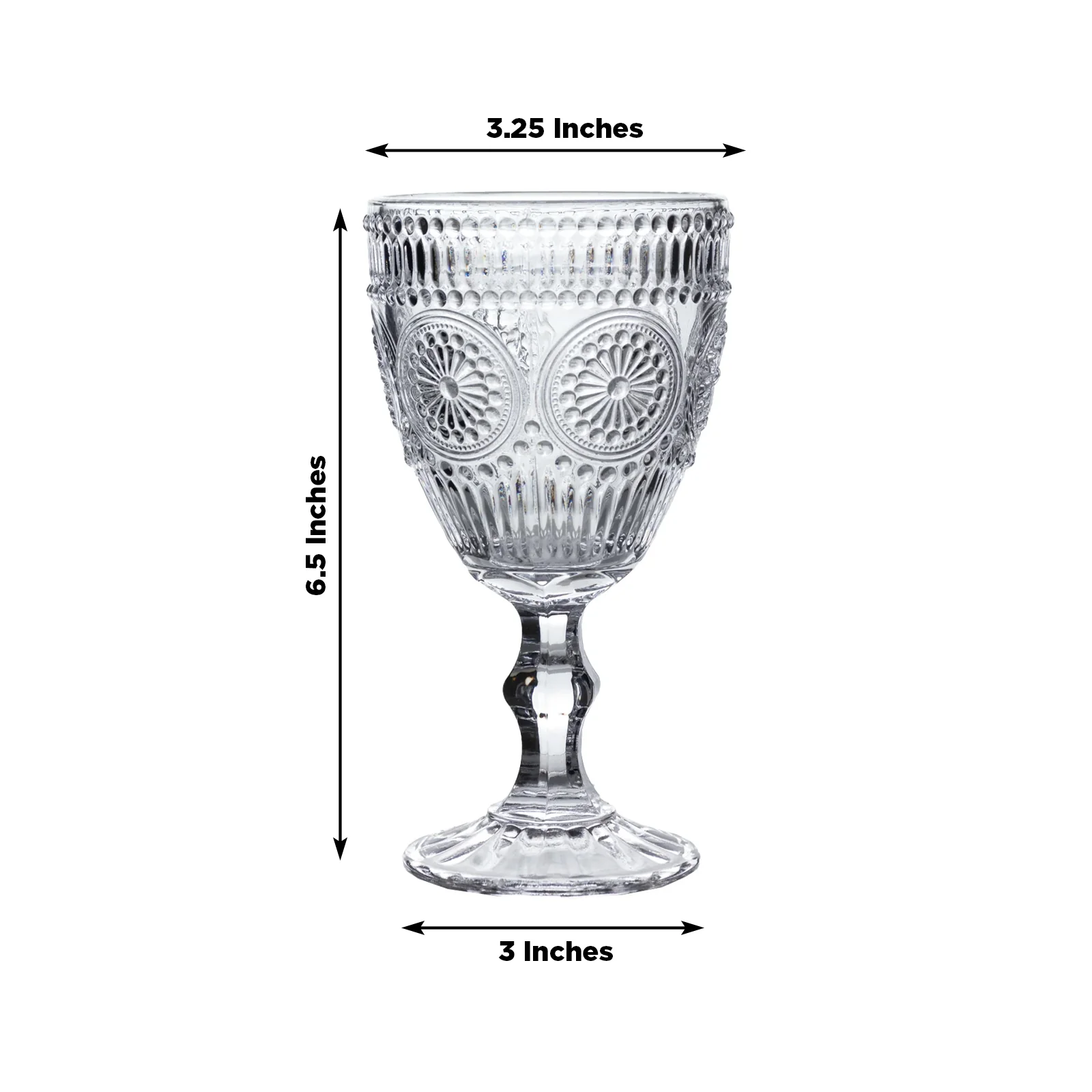 6-Pack Vintage Embossed Glass Goblets 11oz – Clear Floral Pattern Wine & Cocktail Glasses - Image 2
