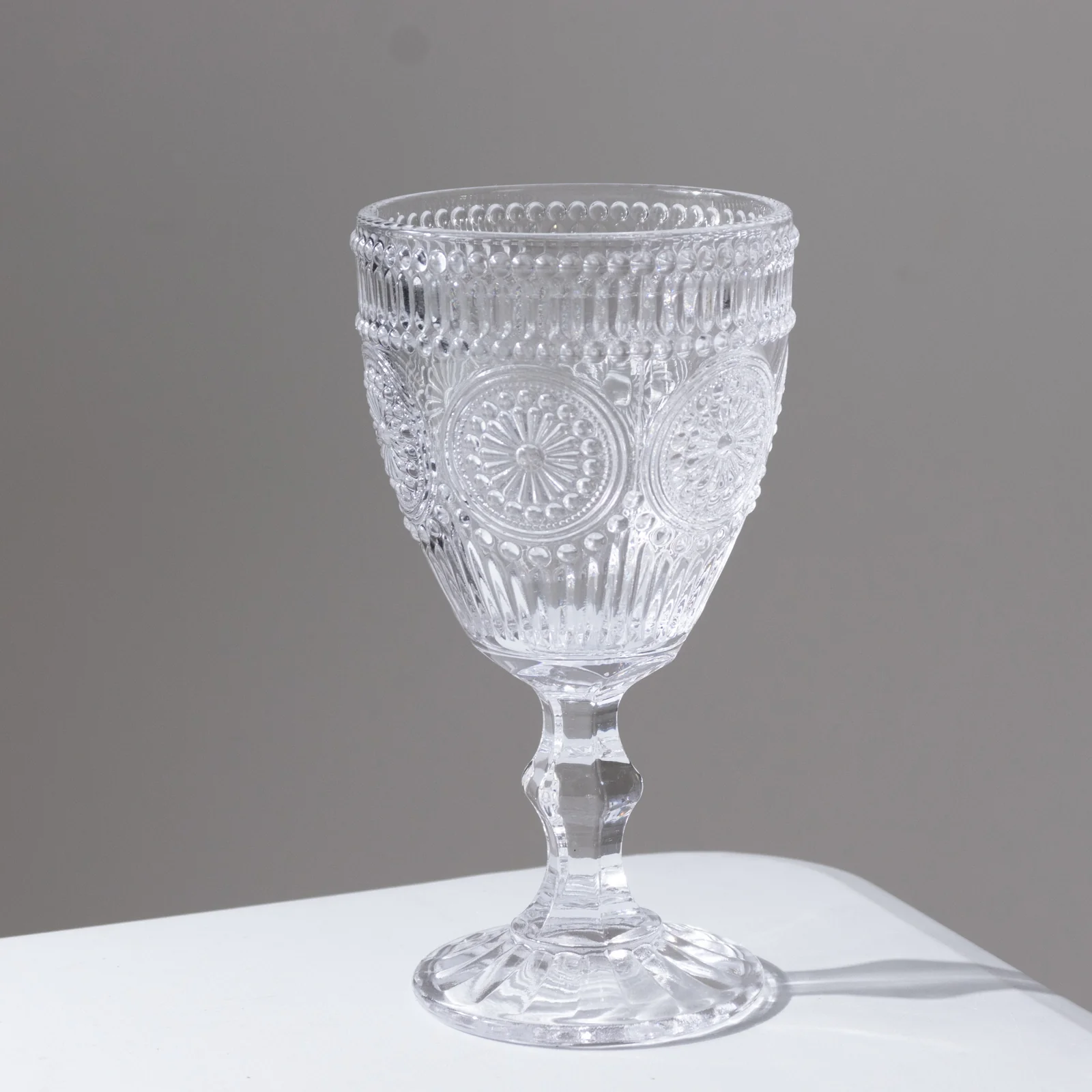 6-Pack Vintage Embossed Glass Goblets 11oz – Clear Floral Pattern Wine & Cocktail Glasses - Image 8