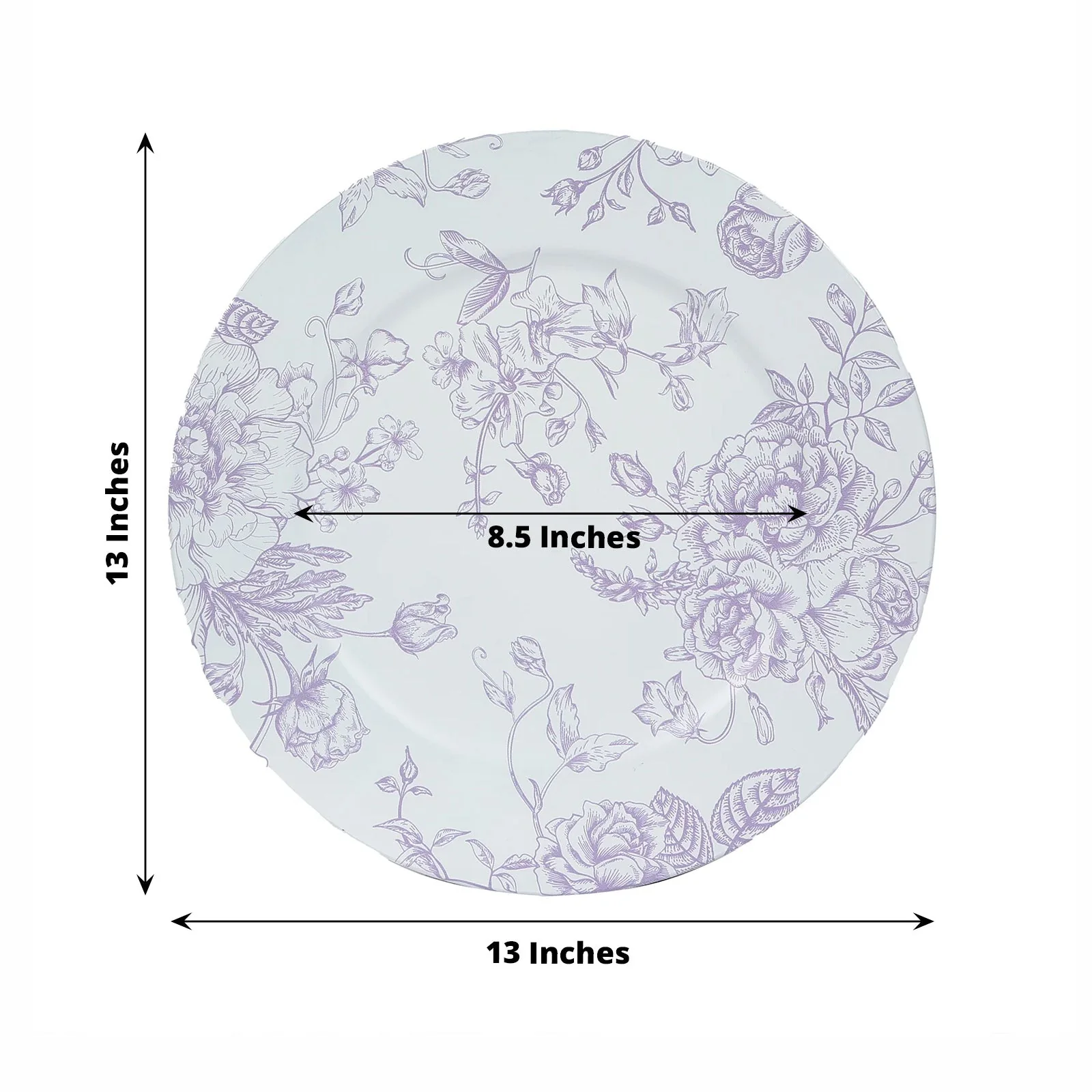 6 Pack Floral Acrylic Charger Plates in French Toile Pattern, Matte Lavender and White Round Dinner Charger Event Tabletop Decor - 13" - Image 3