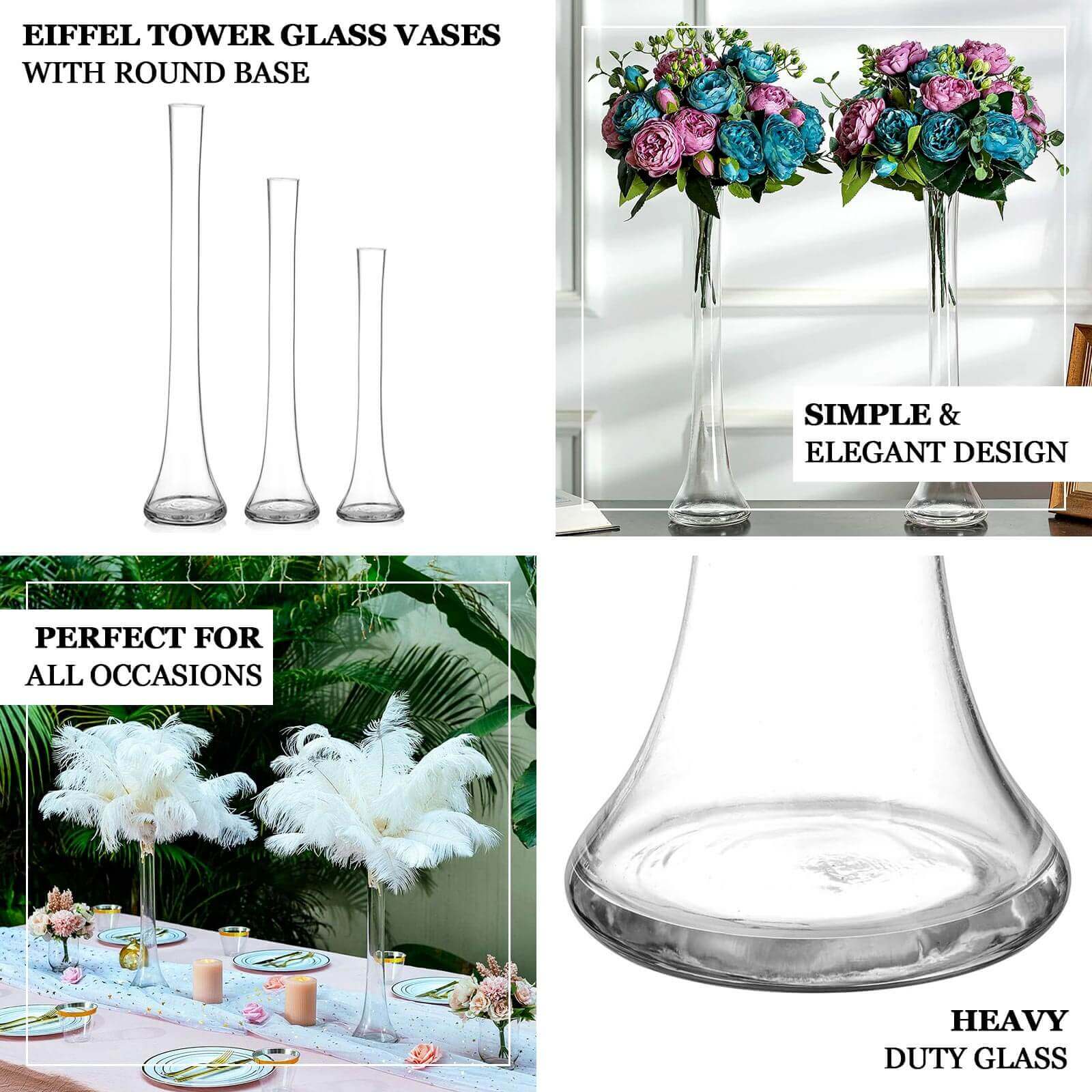 6-Pack Glass Eiffel Tower Vases 16" Clear with Round Base - Heavy Duty Skinny Flower Centerpieces - Image 4