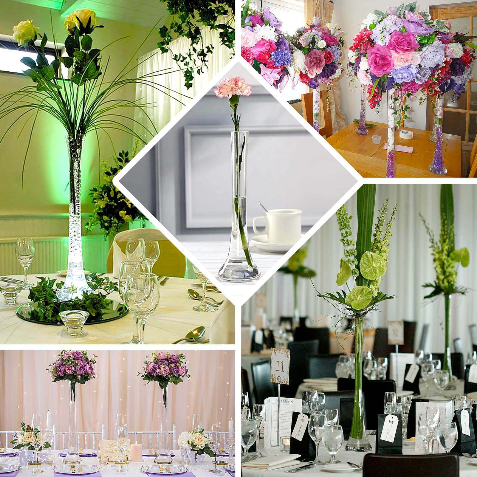 6-Pack Glass Eiffel Tower Vases 16" Clear with Round Base - Heavy Duty Skinny Flower Centerpieces - Image 5