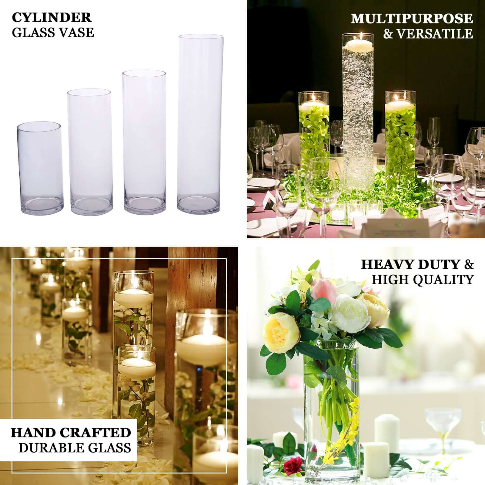 6-Pack Glass Flower Vases Heavy Duty Cylinder Design 12" Clear - Durable Centerpieces for Events - Image 4