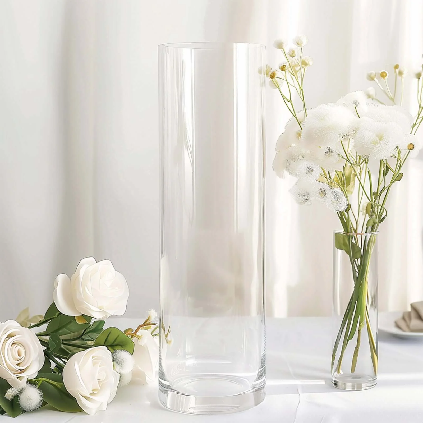 6-Pack Glass Flower Vases Heavy Duty Cylinder Design 14" Clear - Durable Centerpieces for Events - Image 2