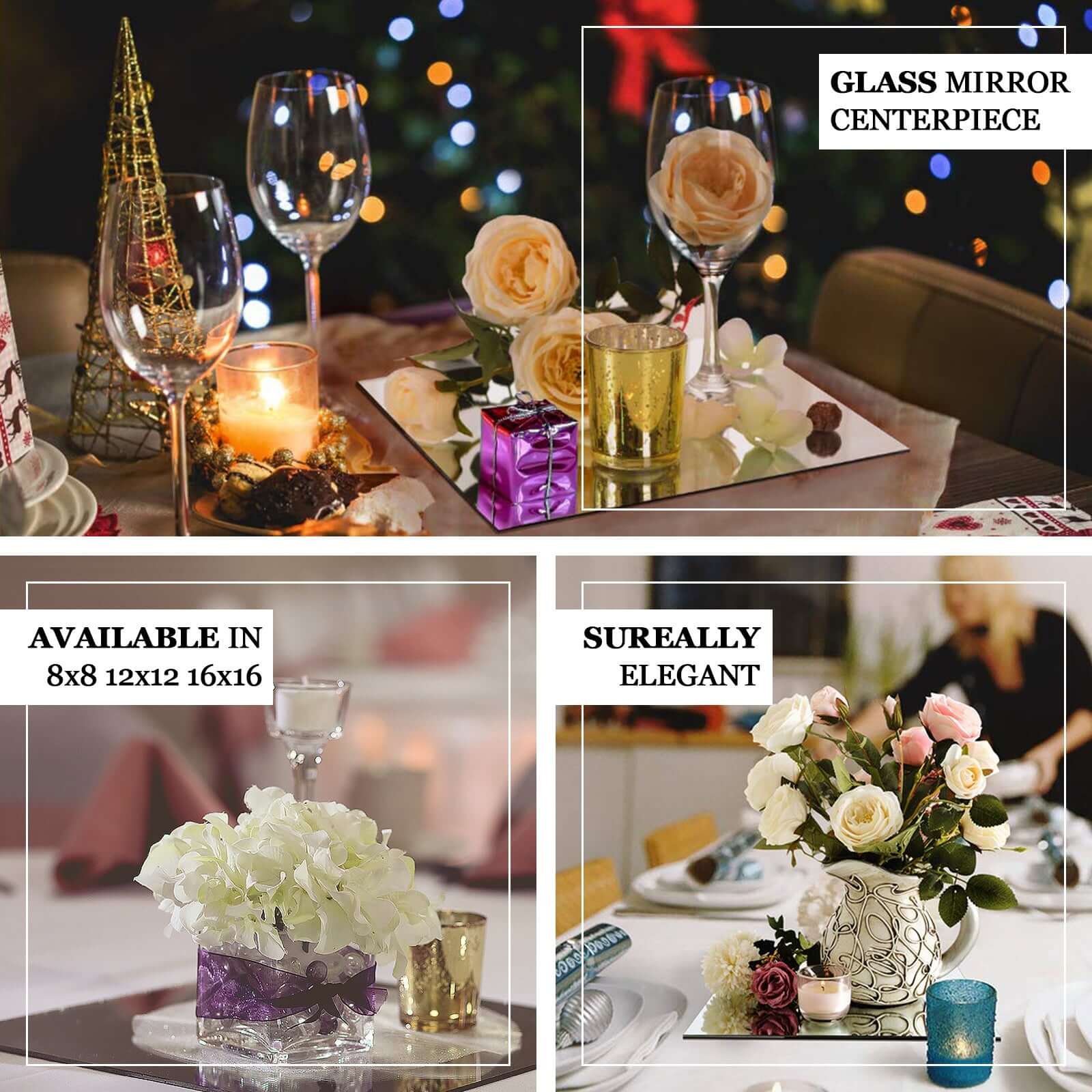 6-Pack Glass Mirror Table Centerpiece 10" Square Hanging Wall Decor - Reflective Event Decorations - Image 4