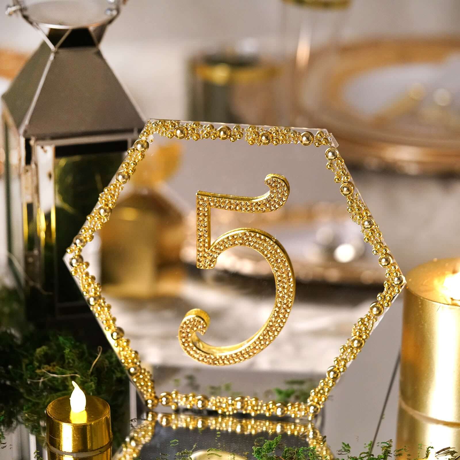 6-Pack Glass Mirror Table Centerpiece 8" Hexagon Hanging Wall Decor - Reflective Event Decorations