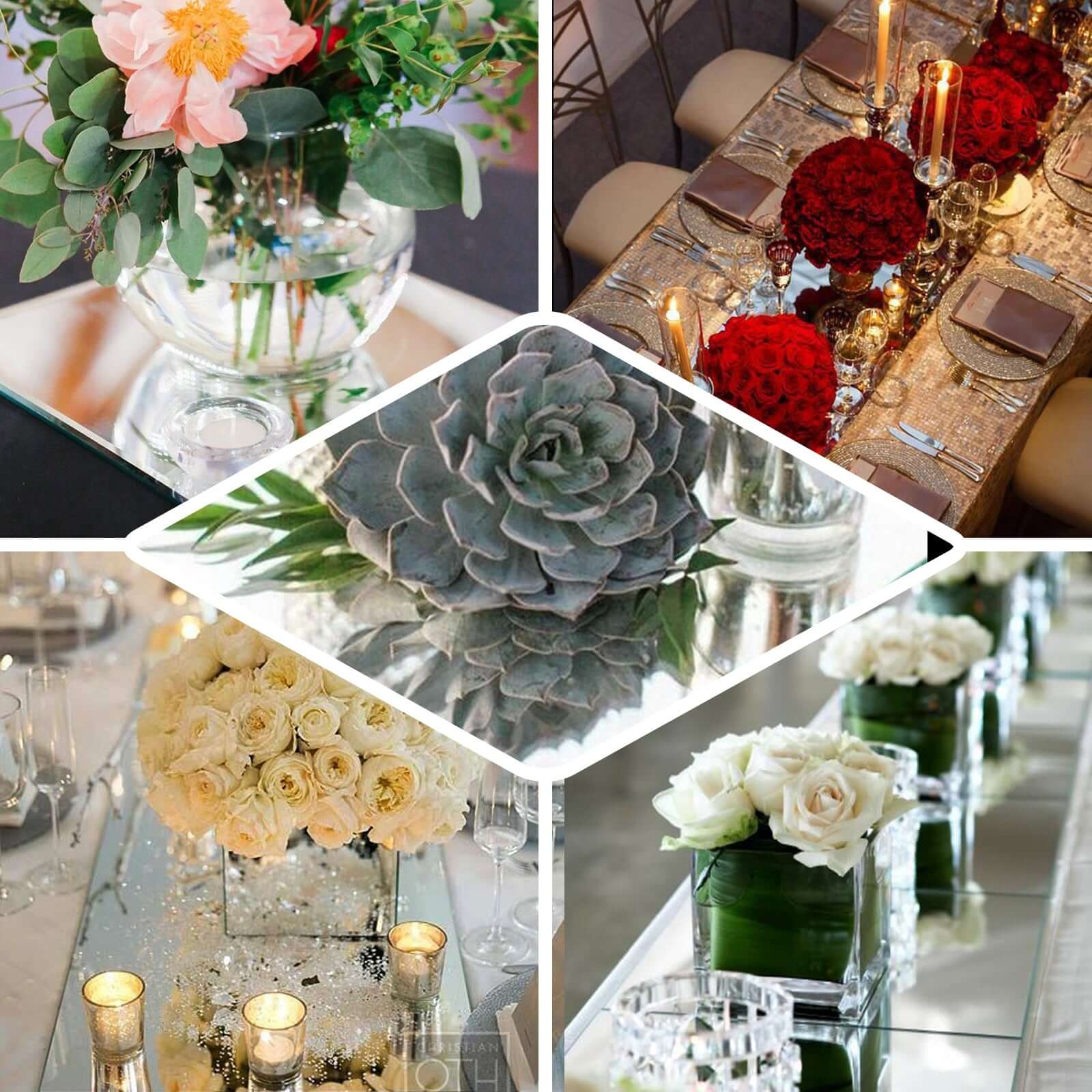 6-Pack Glass Mirror Table Centerpiece 8" Square Hanging Wall Decor - Reflective Event Decorations - Image 5