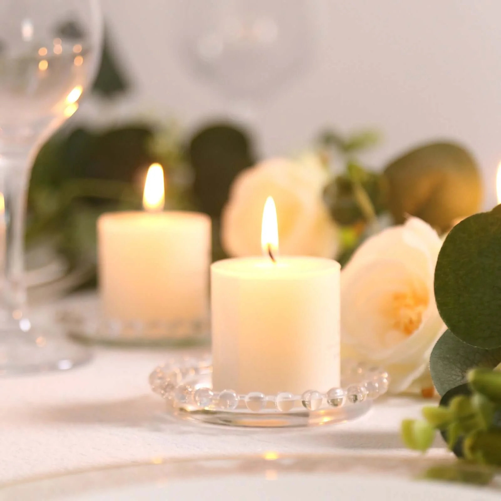 6-Pack Glass Pillar Candle Holder Plates 4" Clear with Beaded Rims - Transparent Small Round Coaster Trays - Image 7
