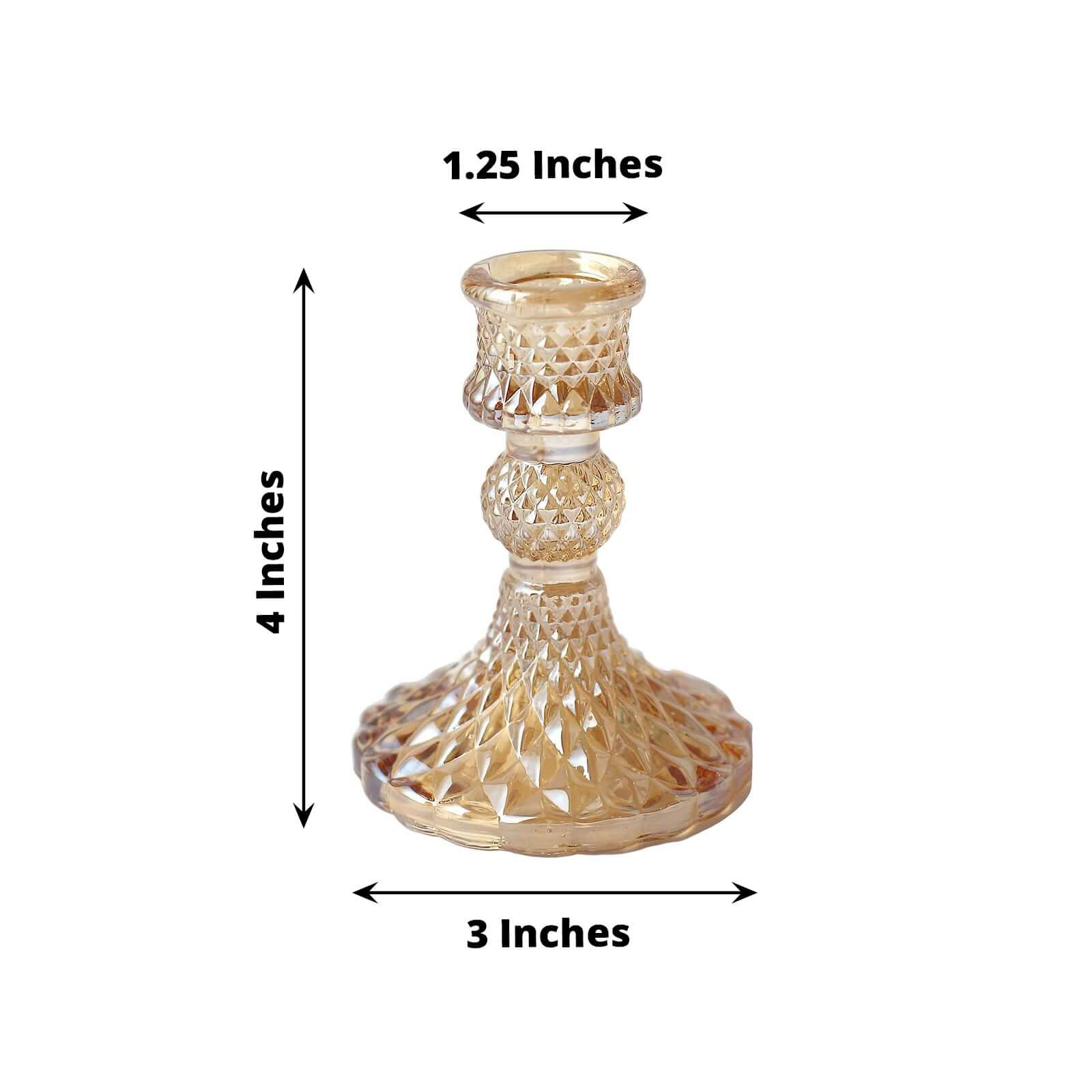 6-Pack Glass Taper Candlestick Holders 4" Diamond Pattern Design Amber Gold - Reversible Crystal Pillar Votive Stands - Image 3