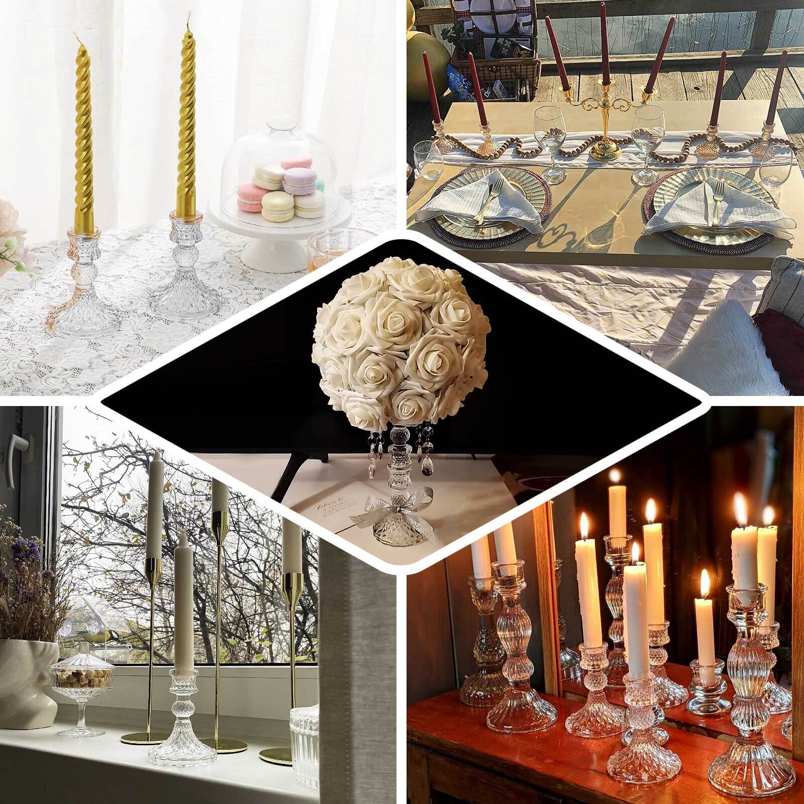 6-Pack Glass Taper Candlestick Holders 4" Diamond Pattern Design Amber Gold - Reversible Crystal Pillar Votive Stands - Image 5