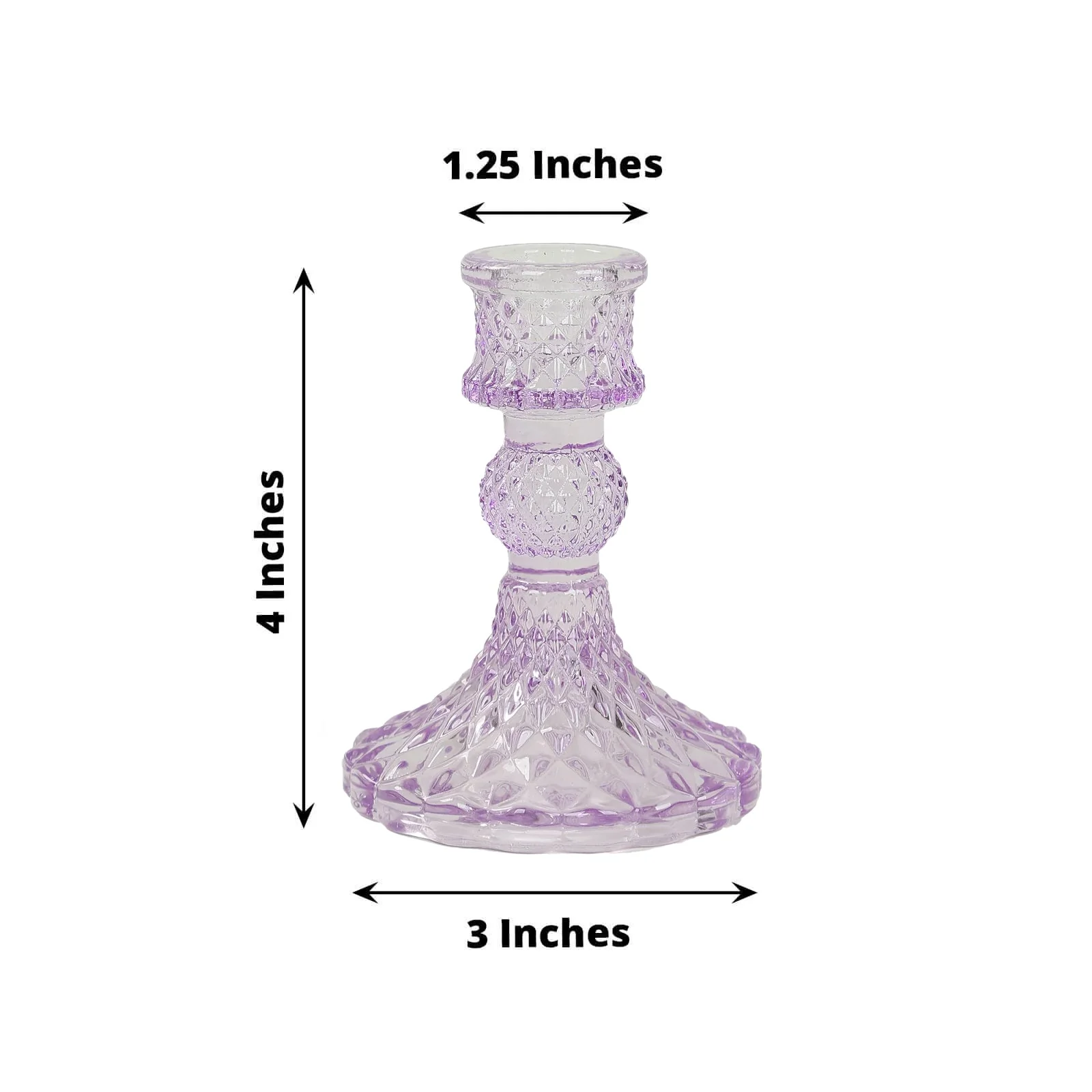 6-Pack Glass Taper Candlestick Holders 4" Diamond Pattern Design Lavender Lilac - Reversible Crystal Pillar Votive Stands - Image 2