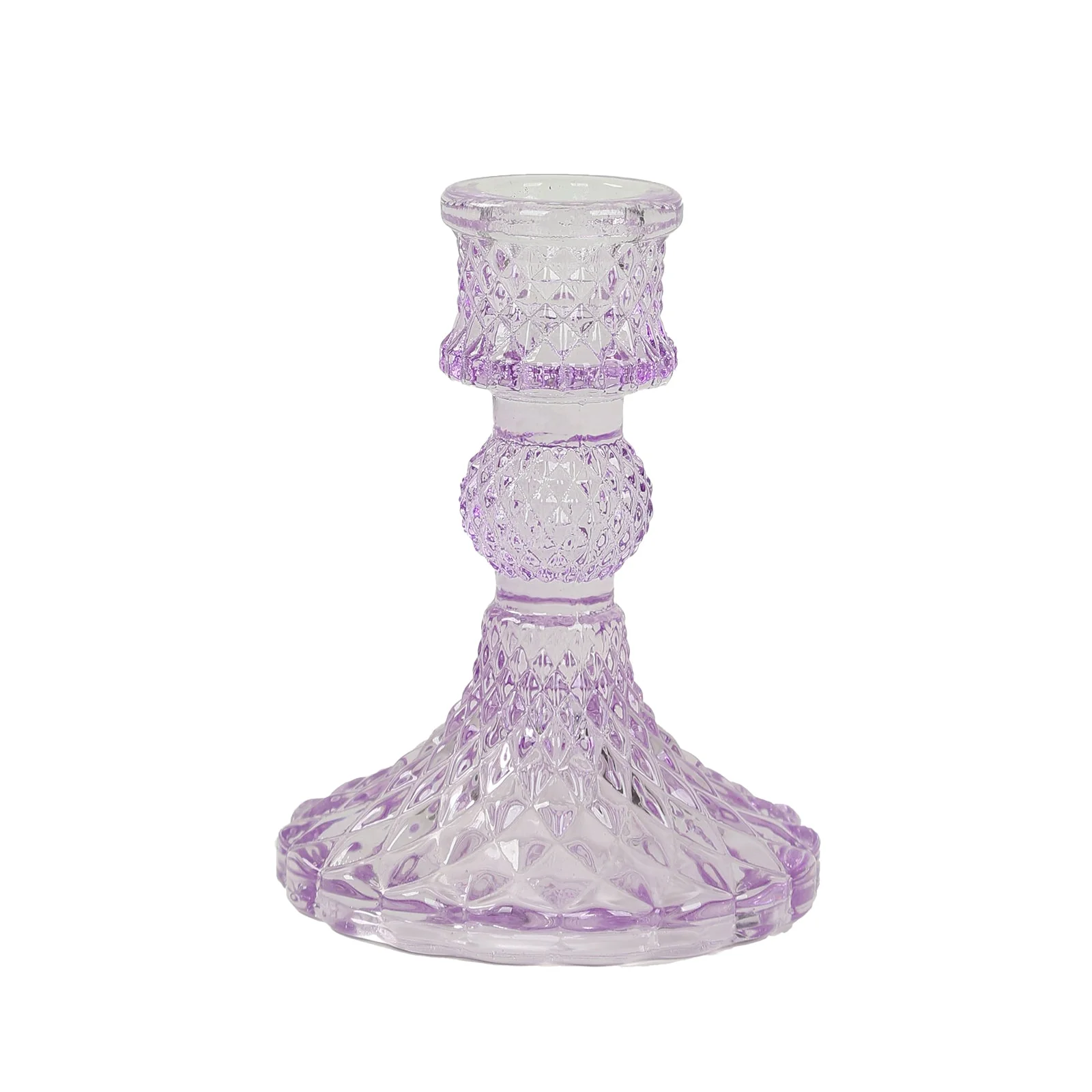6-Pack Glass Taper Candlestick Holders 4" Diamond Pattern Design Lavender Lilac - Reversible Crystal Pillar Votive Stands - Image 6